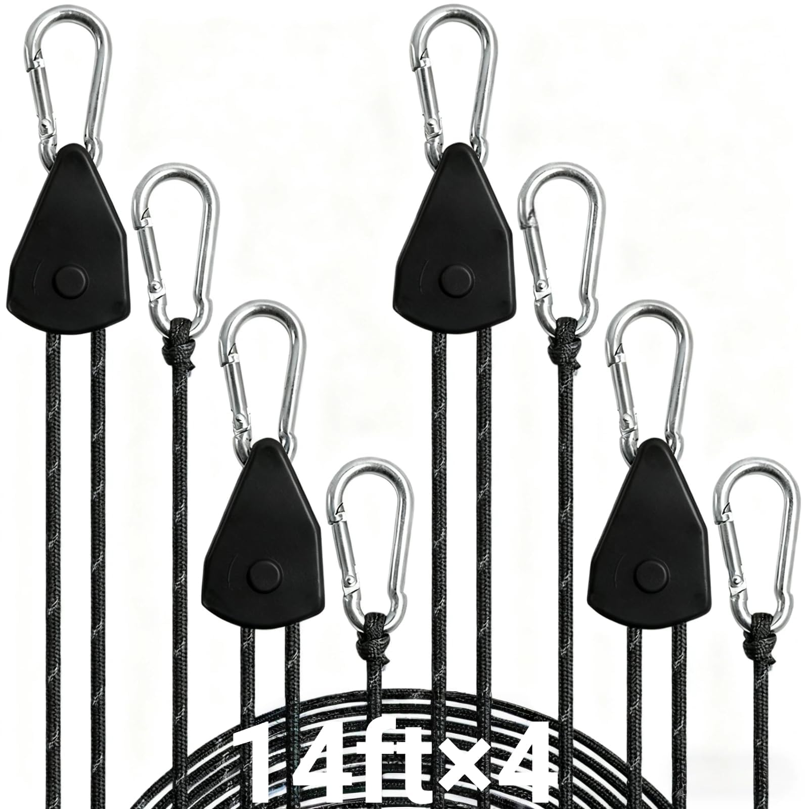 Longer 14ft Retractable Paracord Rope Tie Down Ratchet Strap Small Straps Mini Rope Cam Lock Tent Canopy Tie Down Adjustable Outdoor Windproof Tightener Tensioner Hanger Grow Light 4 Pack 1/8"