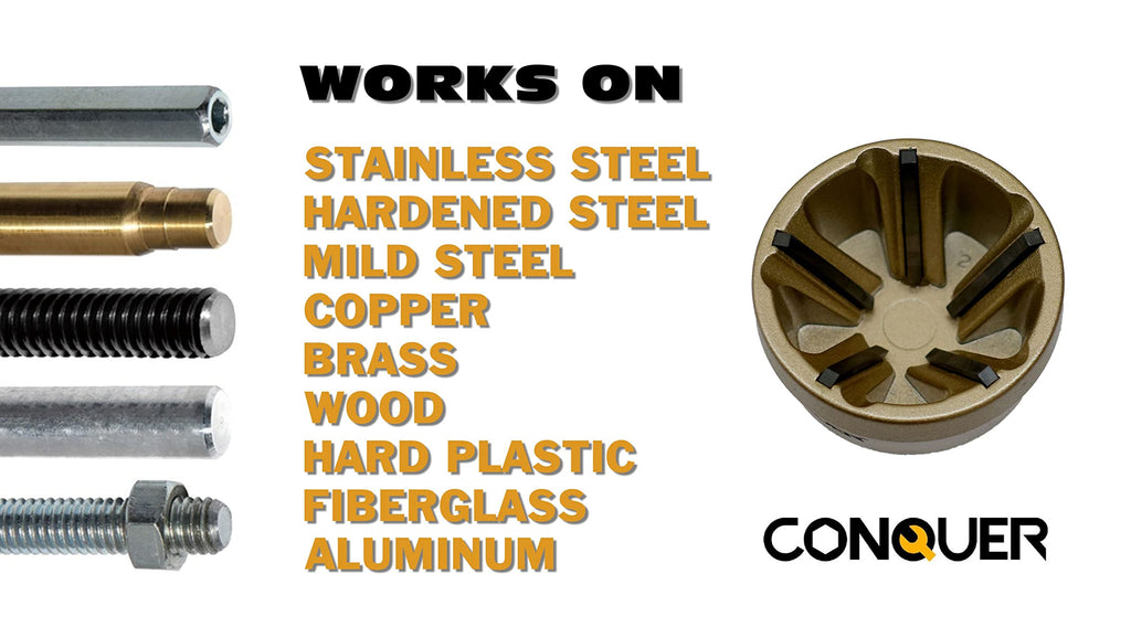 CONQUER Tools Deburring External Chamfer Tool, Premium Tungsten Blade, Deburring Drill Bit, Remove Burr Tools Quick Release Shank Fits for 1/2"-1 3/8"(13mm-35mm) Stainless Steel Burr Removal