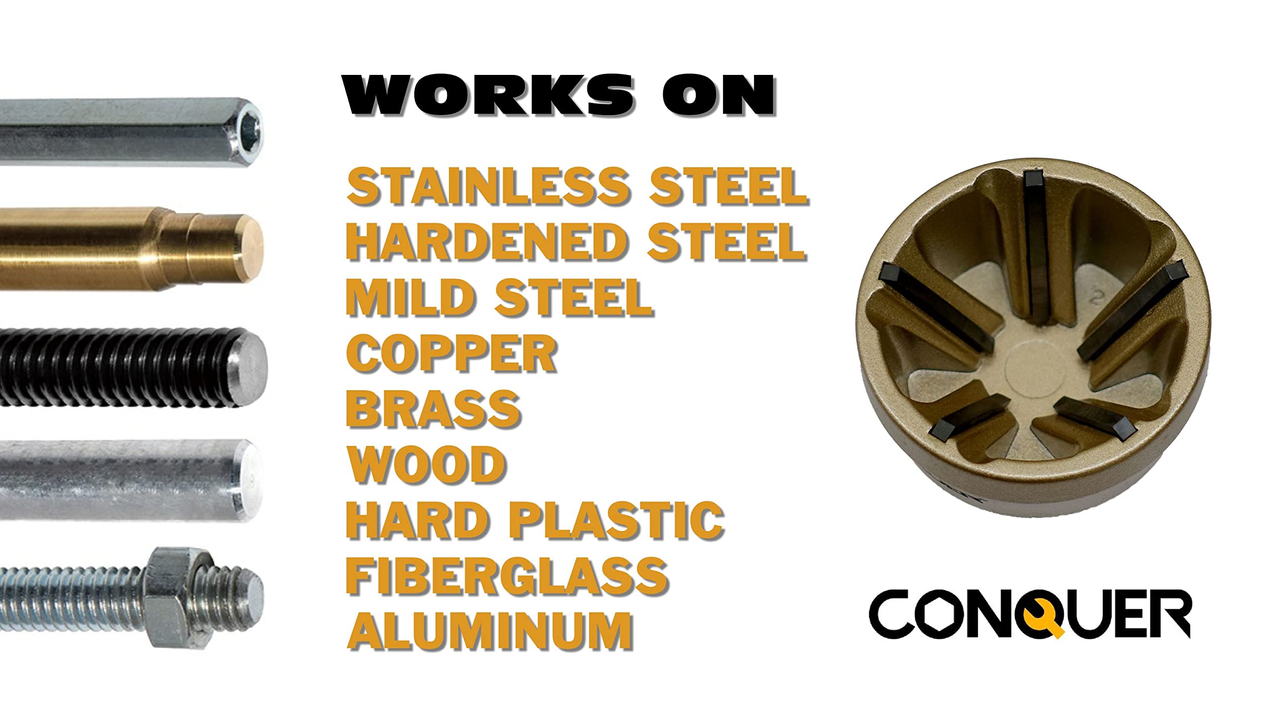 CONQUER Tools Deburring External Chamfer Tool, Premium Tungsten Blade, Deburring Drill Bit, Remove Burr Tools Quick Release Shank Fits for 1/2"-1 3/8"(13mm-35mm) Stainless Steel Burr Removal