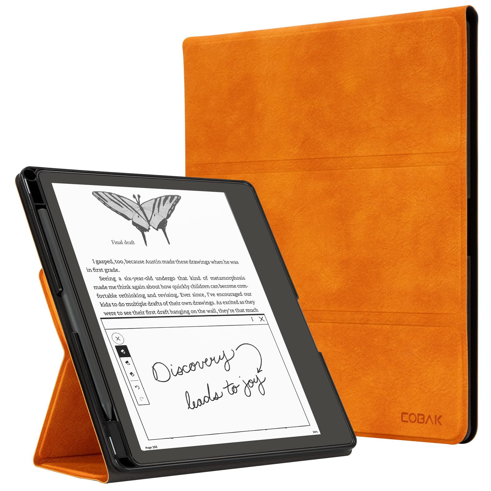 CoBak Stand Case for Kindle Scribe - Premium Folio Leather Cover with Pen Holder, Auto Sleep/Wake - Compatible with 10.2 Inch Kindle Scribe (2022/2024 Release)