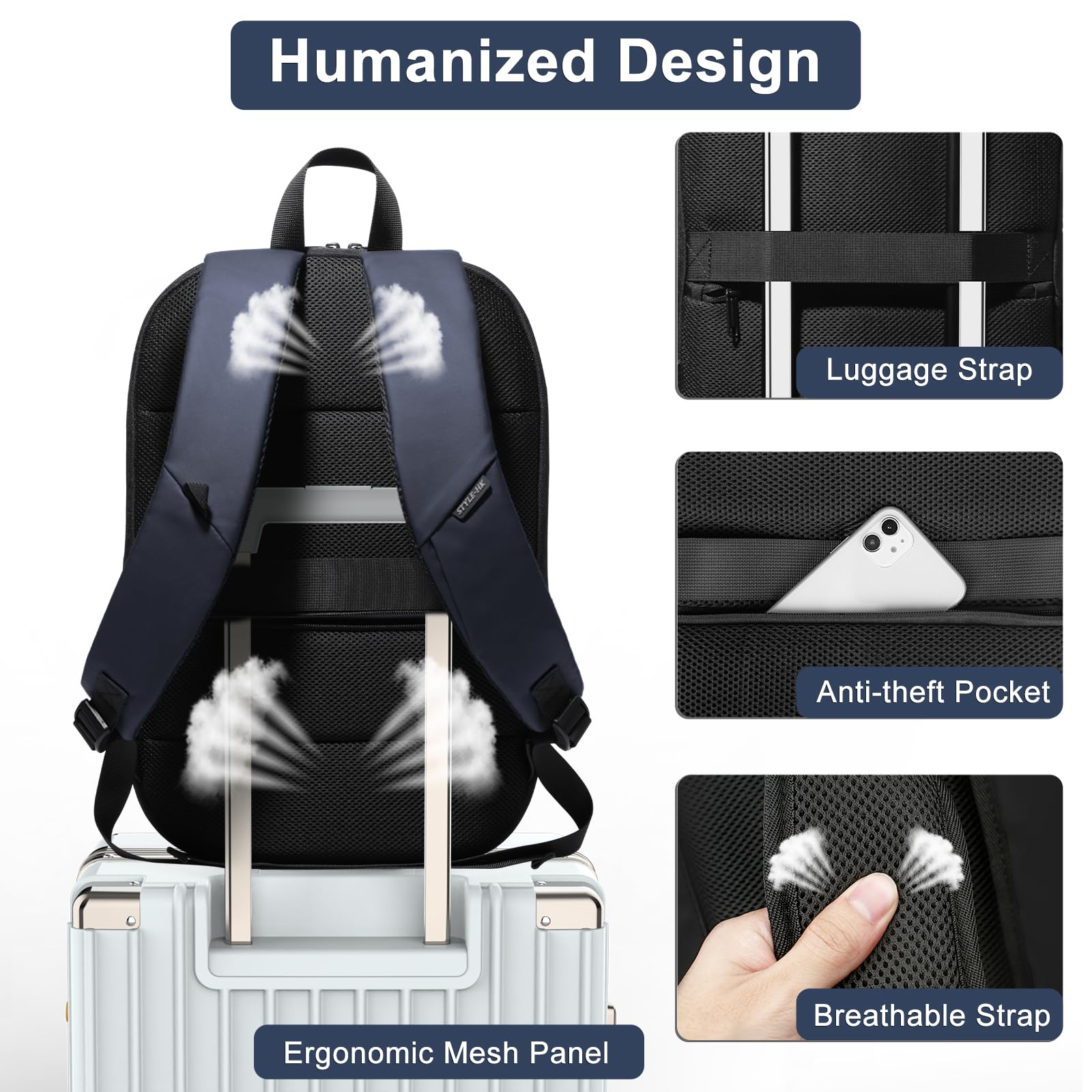 hk Business Backpack for Men 15.6 Inch,Slim & Expandable Waterproof Travel Laptop Backpack, Anti-Theft Lightweight Work Computer Bag, College Laptop Backpacks Gifts for Men Women-Black