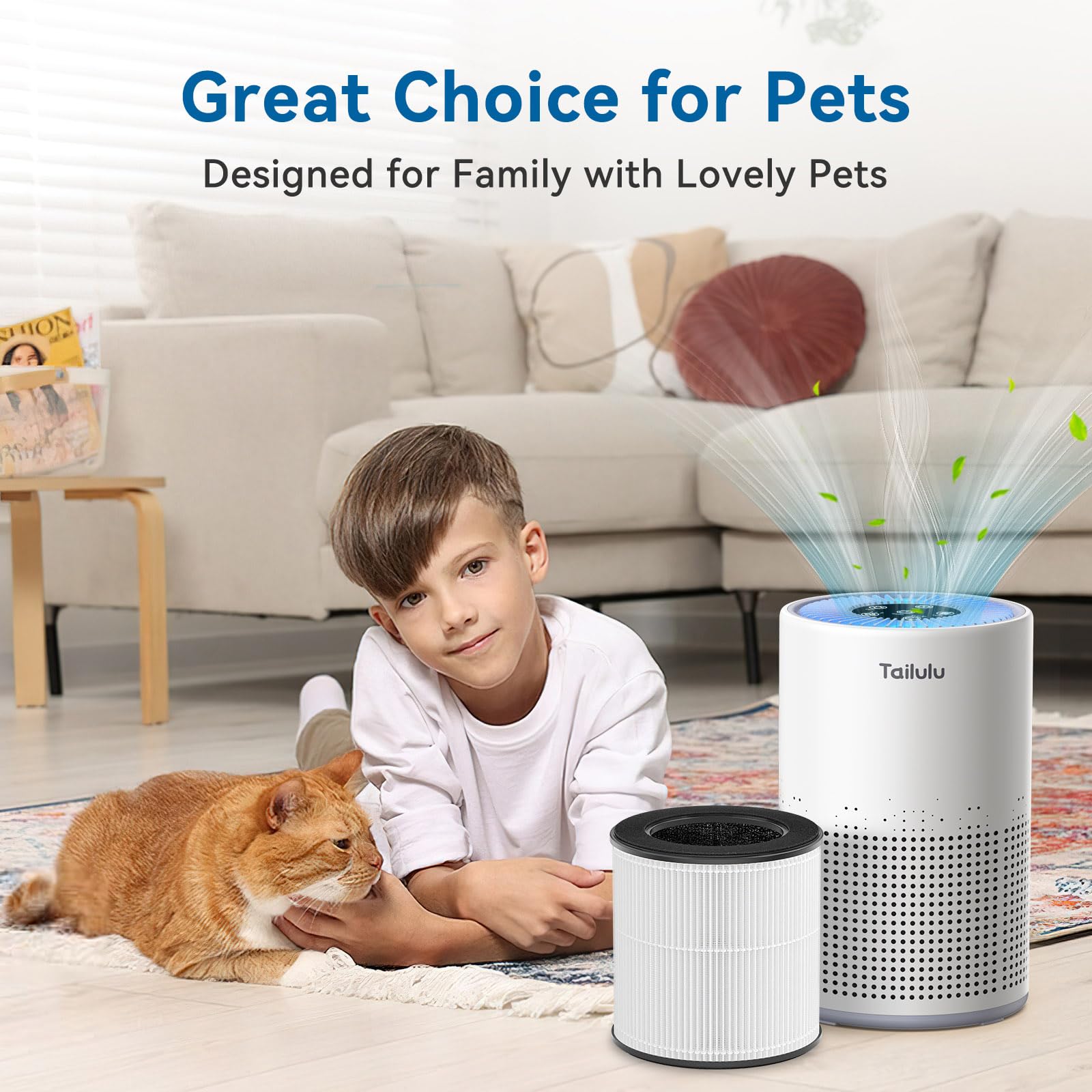 Air Purifiers for Bedroom Home, Tailulu H14 True HEPA Air Purifier Filter, Quiet Air Cleaner With 12dB Sleep Mode Night Light Speed Control Timer, Portable Small Air Purifier For Allergies Pets, AP052