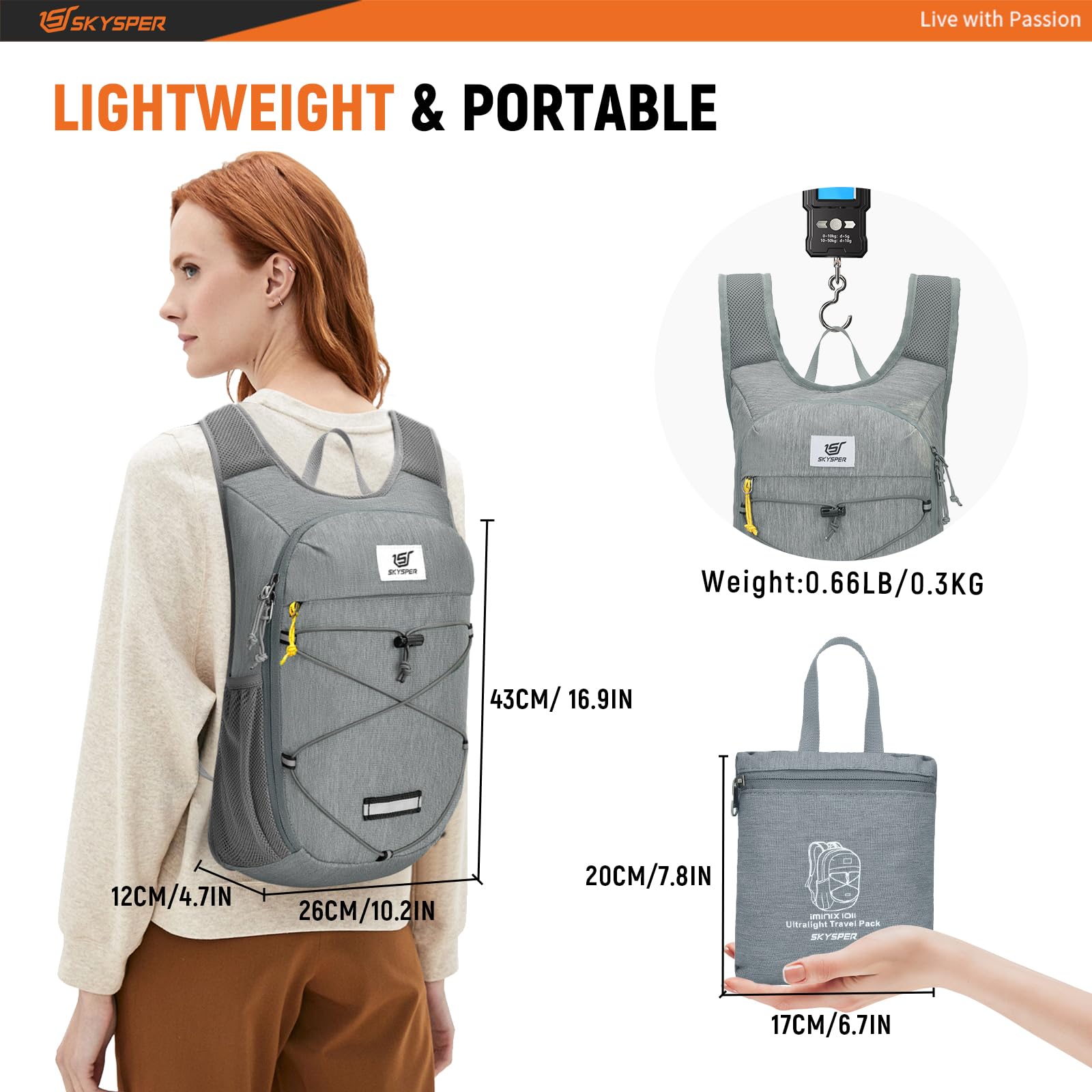 SKYSPER Foldable Hiking Backpack - 10L/15L Small Lightweight Daypack Breathable Travel Backpacks