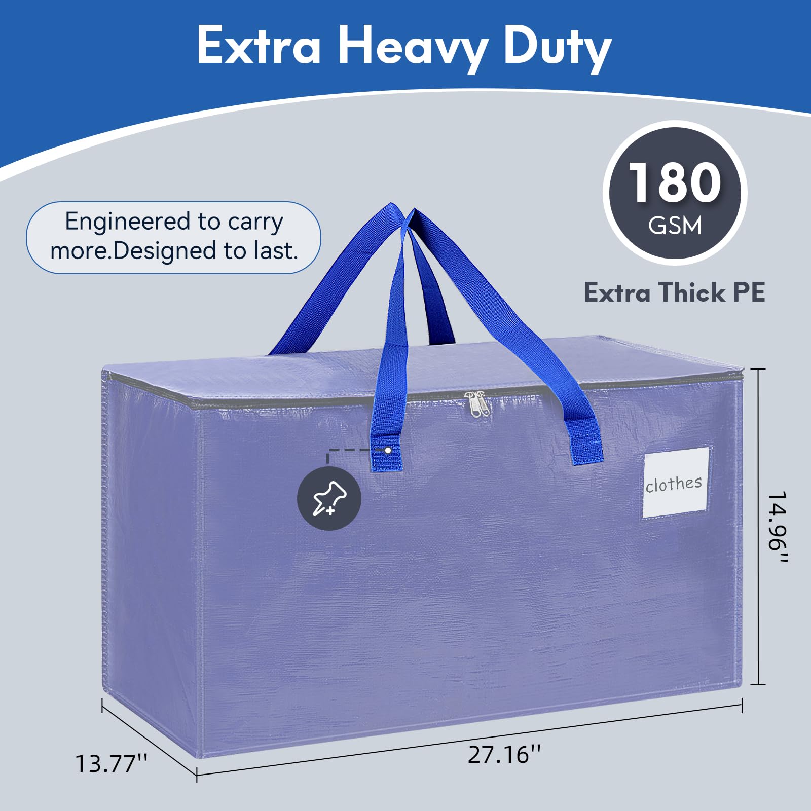 2-Pack Extra-Large Heavy-Duty Storage Totes with Reinforced Handles, Durable Zippers & Waterproof Material — Perfect for Space-Saving, Moving, Shipping and Travel (Black)