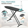 Ironing Board Full Size, RAINHOL 43"x13" Sturdy Iron Board with Iron Rest and Garment Rack, Height Adjustable Metal Construction with Ultra Thick Cover and Padding, Foldable and Heavy Duty