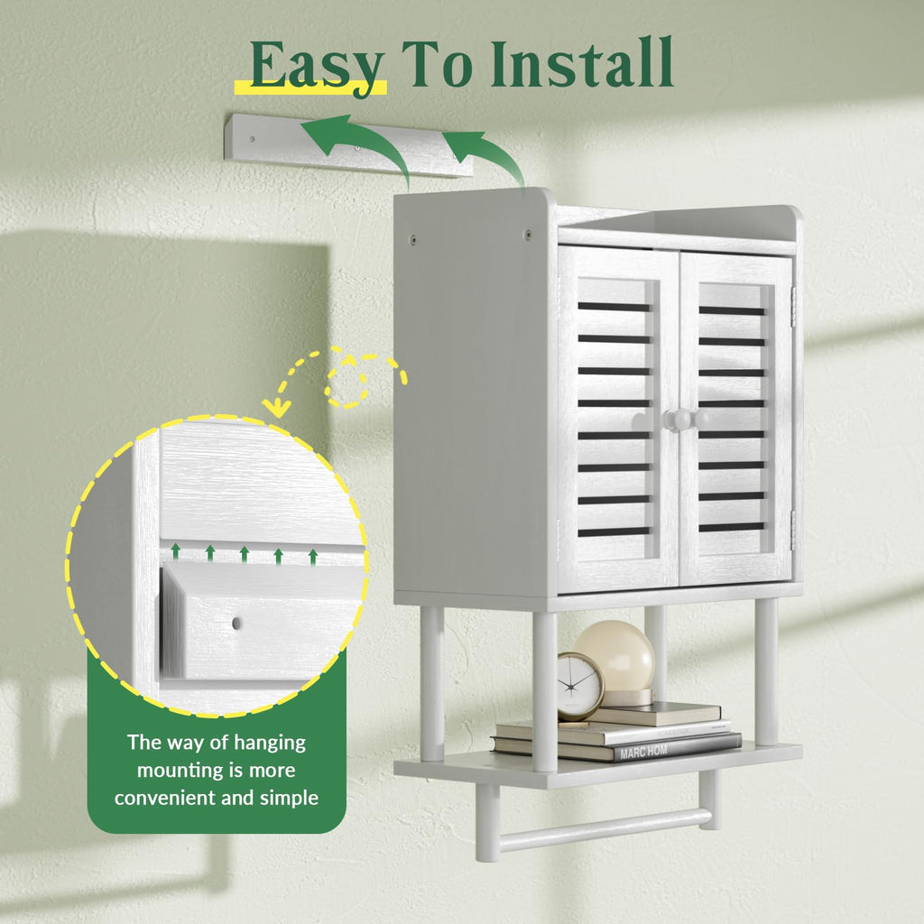 AmazerBath Bathroom Wall Cabinets, Bamboo Medicine Cabinet with Rattan Door, Over The Toilet Storage Cabinet with Towel Bar, Wall Mounted Cabinet with Adjustable Shelves for Small Spaces