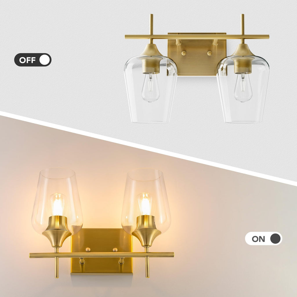 VONLUCE Bathroom Vanity Light, 2 Light Bathroom Light Fixture Over Mirror, Bathroom Wall Lamp with Clear Glass, Modern Brushed Nickel Vanity Lighting fixtures for Bathroom, Bedroom, Hallway