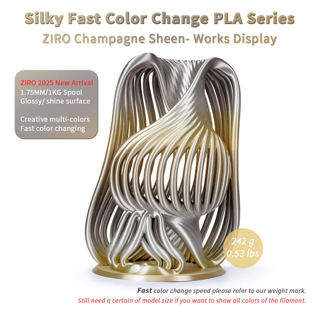 ZIRO Fast Color Change PLA, 1.75mm Color Gradient Filament, Glossy Rainbow PLA Filaments, Fit Most 3D Printer Pen, Shiny Surface 1KG/2.2lbs Spool, Aqua Sky (Silk)