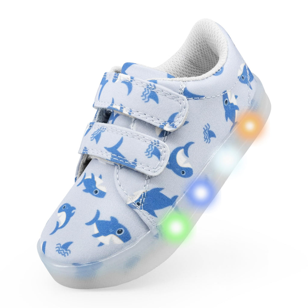 YESKIS Boys Girls Light Up Shoes Vivaki LED Canvas Cartoon Casual Sneakers for Toddler Little Kid Size 5-12
