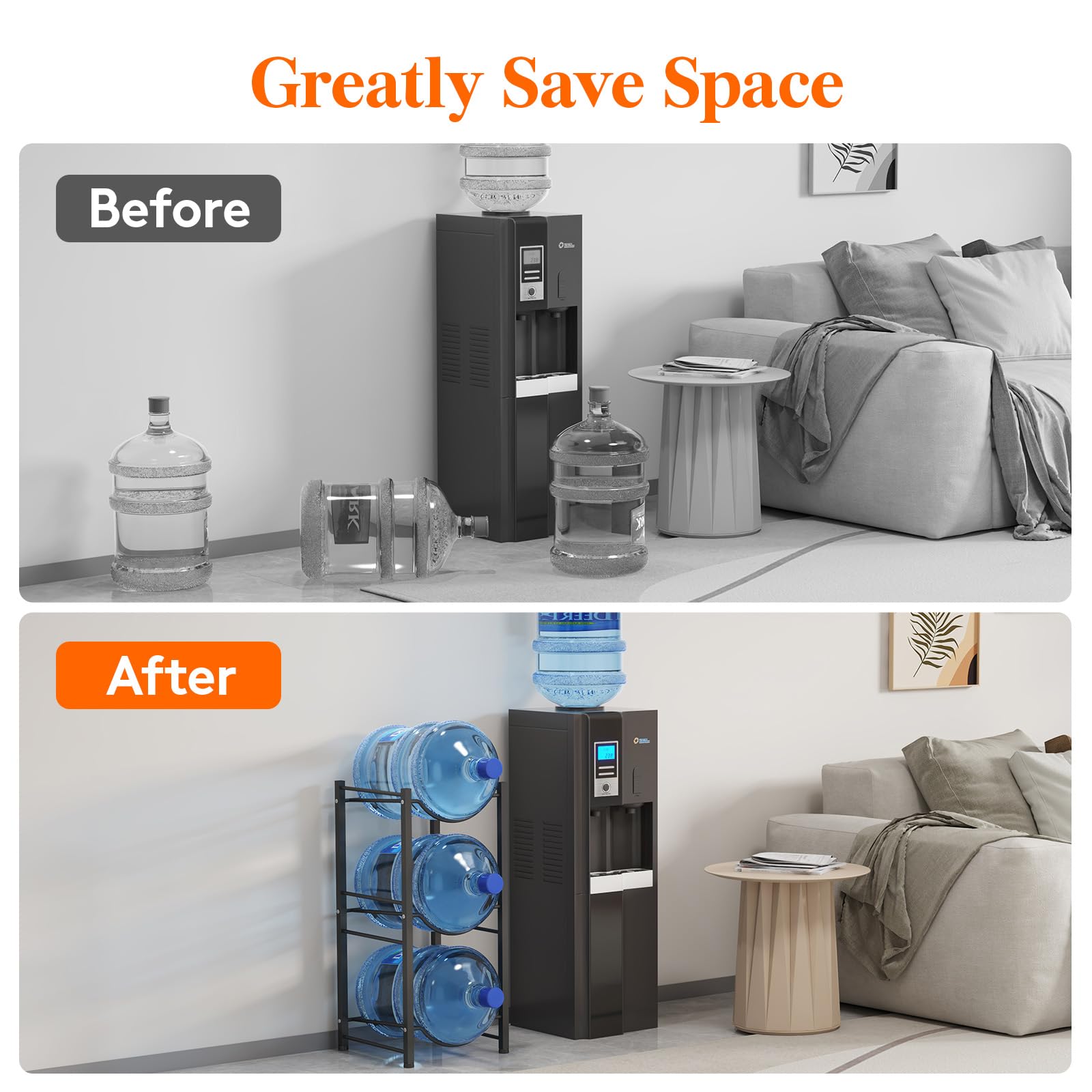 Lifewit 5 Gallon Water Jug Holder, 3 Tier Water Bottle Stand, 3 Slots Heavy Duty Water Dispenser Rack for Gallon Jugs, 126 lb/57 kg Capacity Detachable Water Jug Shelf Organizer for Home/Office Black