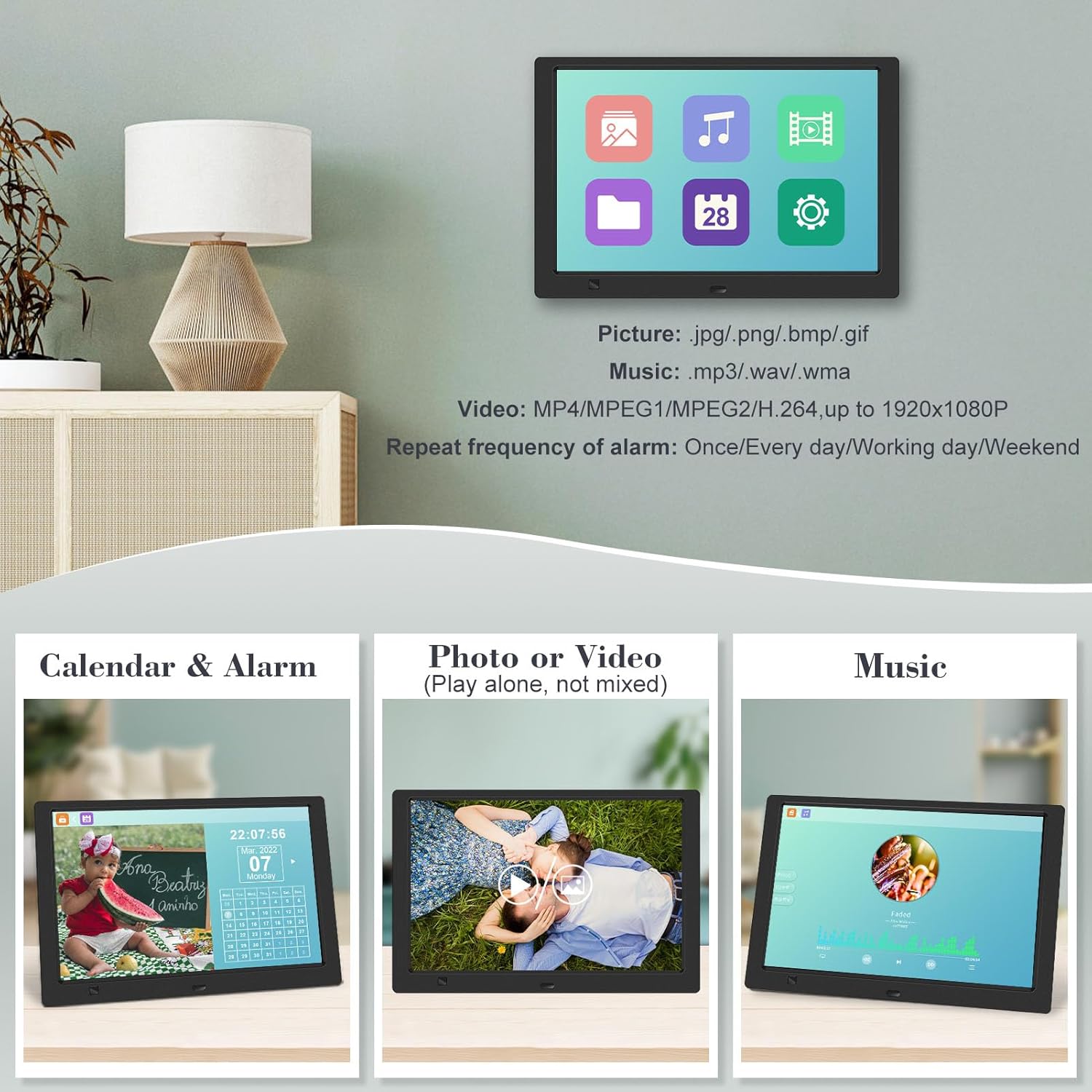 10.1" Digital Picture Frame, 1080P IPS Digital Photo Frame, No WiFi/App Needed, Plug & Play SD Card & USB, Remote & Motion Sensor, Photos/Videos/Music, Free 32GB USB