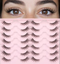 False Lashes Natural Look Wispy Eyelashes Manga Korean Spiky 16mm Short Faux Mink Eyelashes Cat Eye Natural Fake Eyelashes Strip Lashes Pack 14 Pairs