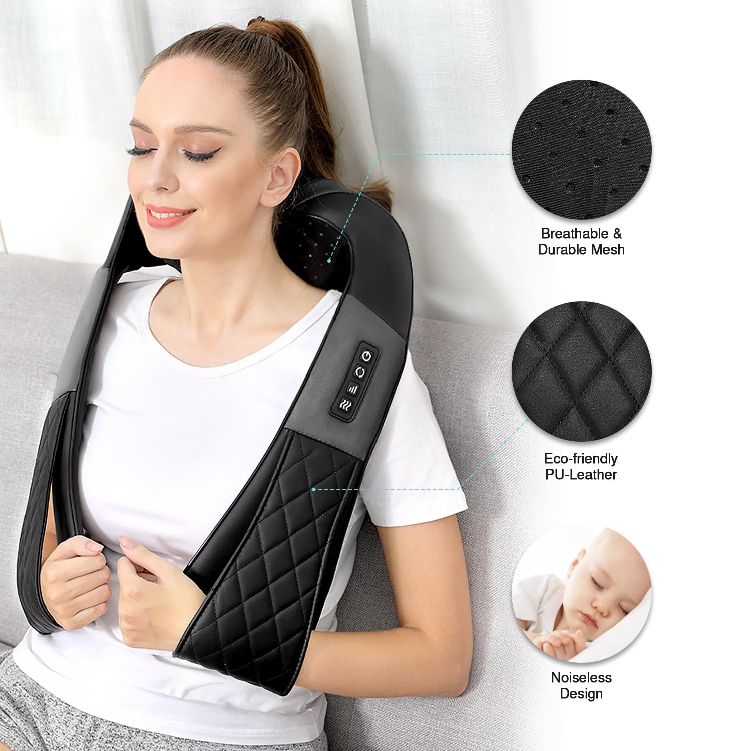 Shiatsu Neck and Back Massager with Heat, Electric Deep Tissue 4D Kneading Massage Pillow for Shoulder, Leg, Body Muscle Pain Relief - Best Gifts for Women Men Mom Dad
