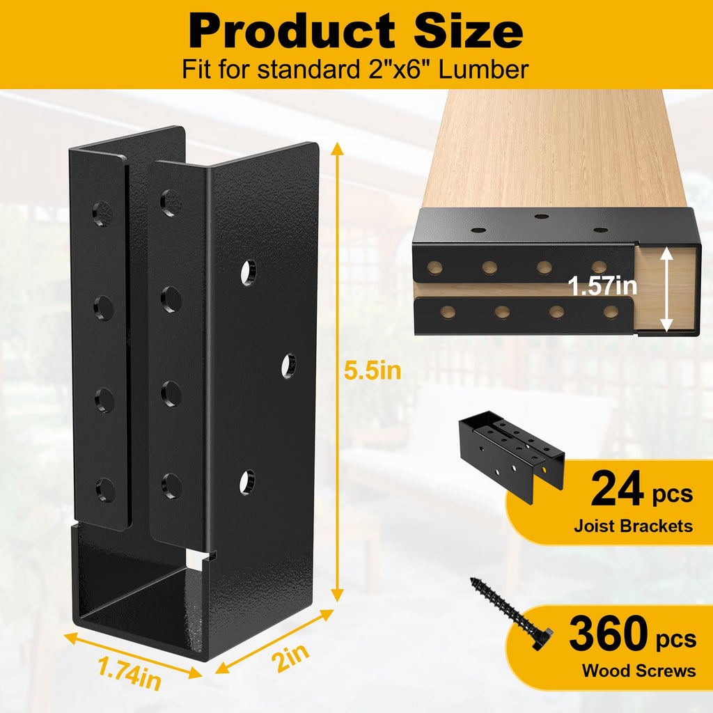 FMhotu Concealed Joist Hanger (1 Pack),4"x6" Outdoor Concealed-Flange Joist Bracket with Screws, Q235B Steel Powder Coated Concealed Mount Light Joist Hangers for 4"x6" Beam, Swing, Handrail, Fence