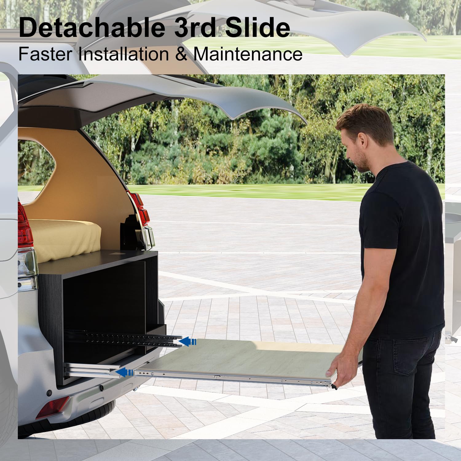 VADANIA 12" Heavy Duty Drawer Slide with Lock #D51, 150lb Load Capacity, 3-Fold Full Extension, Ball Bearing Lock-in & Lock-Out, Side Mount, 1-Pair