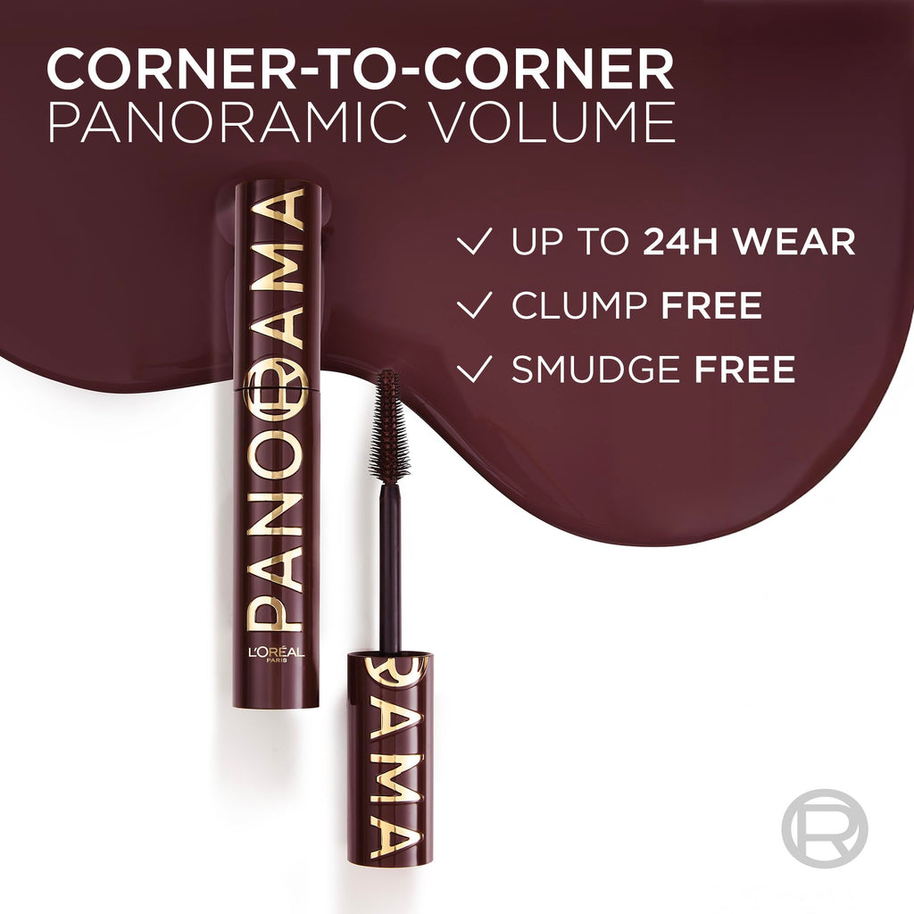 L'Oreal Paris Voluminous Panorama Mascara, Volumizing and Lengthening Formula, Longwear, Smudge-Resistant and Washable, All Night Black Mascara, 0.33 Fl Oz