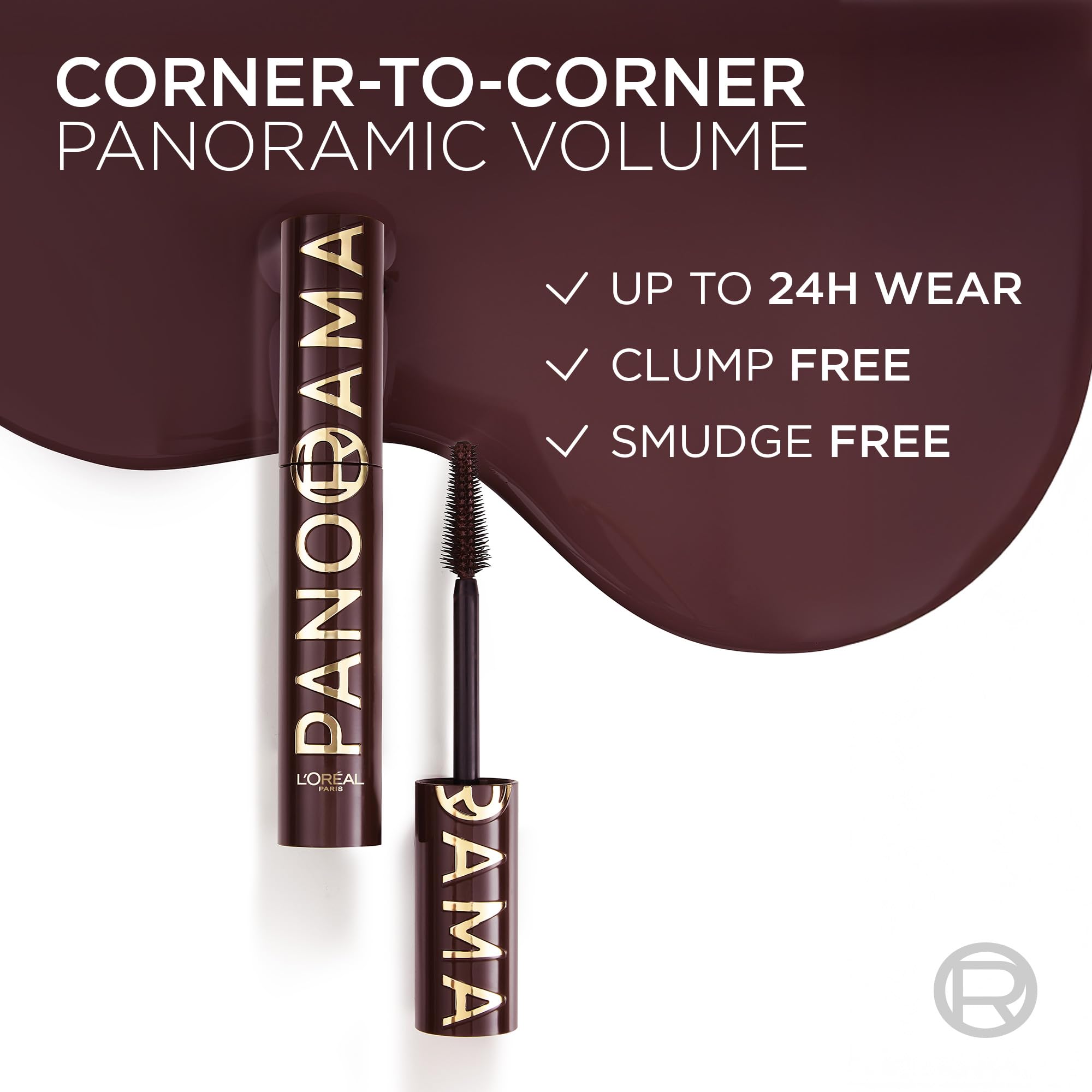 L'Oreal Paris Voluminous Panorama Mascara, Volumizing and Lengthening Formula, Longwear, Smudge-Resistant and Washable, All Night Black Mascara, 0.33 Fl Oz