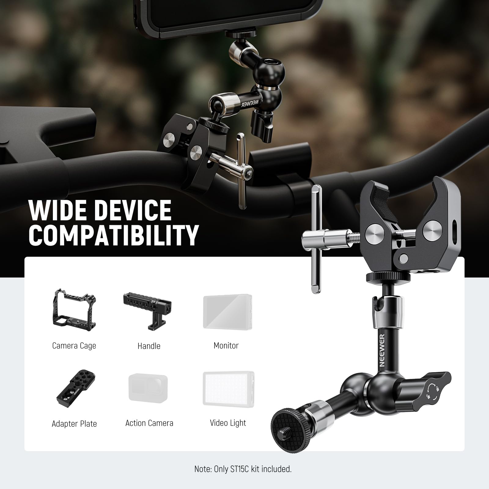 NEEWER 5.9"/15cm Adjustable Friction Magic Arm with 1/4" Screw on Both Ends, Compatible with SmallRig Cage, Flash/LED Light/Microphone/Monitor/SuperClip, Max Load 4.4lb/2kg, ST15