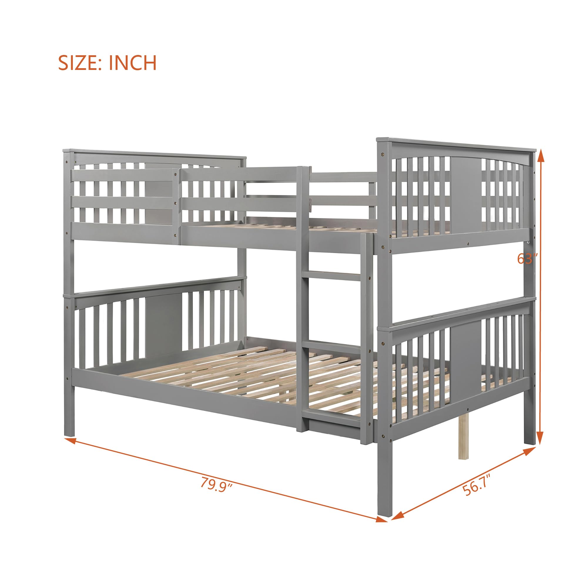 Merax Full Over Full Bunk Bed Convertible to Two Separate Beds, Solid Pine Wood Frame with Safety Guardrail & Headboard, Sturdy Durable Design, for Teens, Espresso