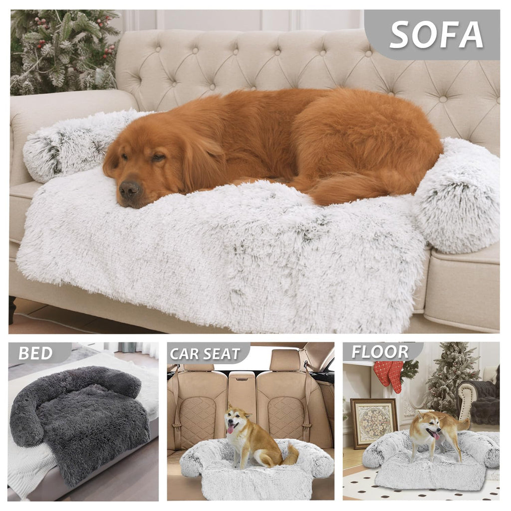 Luxurious Calming Dogs/Cats Bed Mats, Dog Pad Washable Removable Couch Cover, Plush Long Fur Mat for Pets, Waterproof Lining, Perfect for Small, Medium and Large Dogs and Cats (Beige, 31"x23")