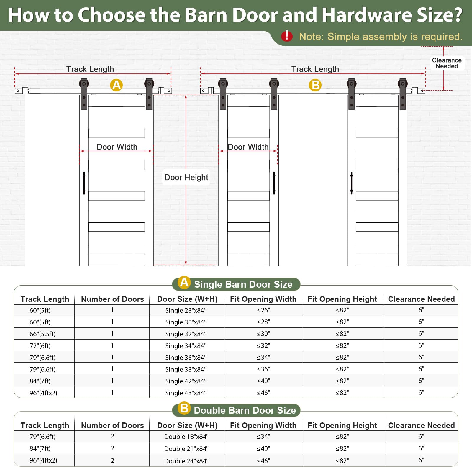 Double 18×84 inch Glass Sliding Barn Door Slab with 6.6ft Hardware Kit Included, 5-Panel Frosted Glass, Spruce Wood Support DIY Dyeing, Easy Assembly
