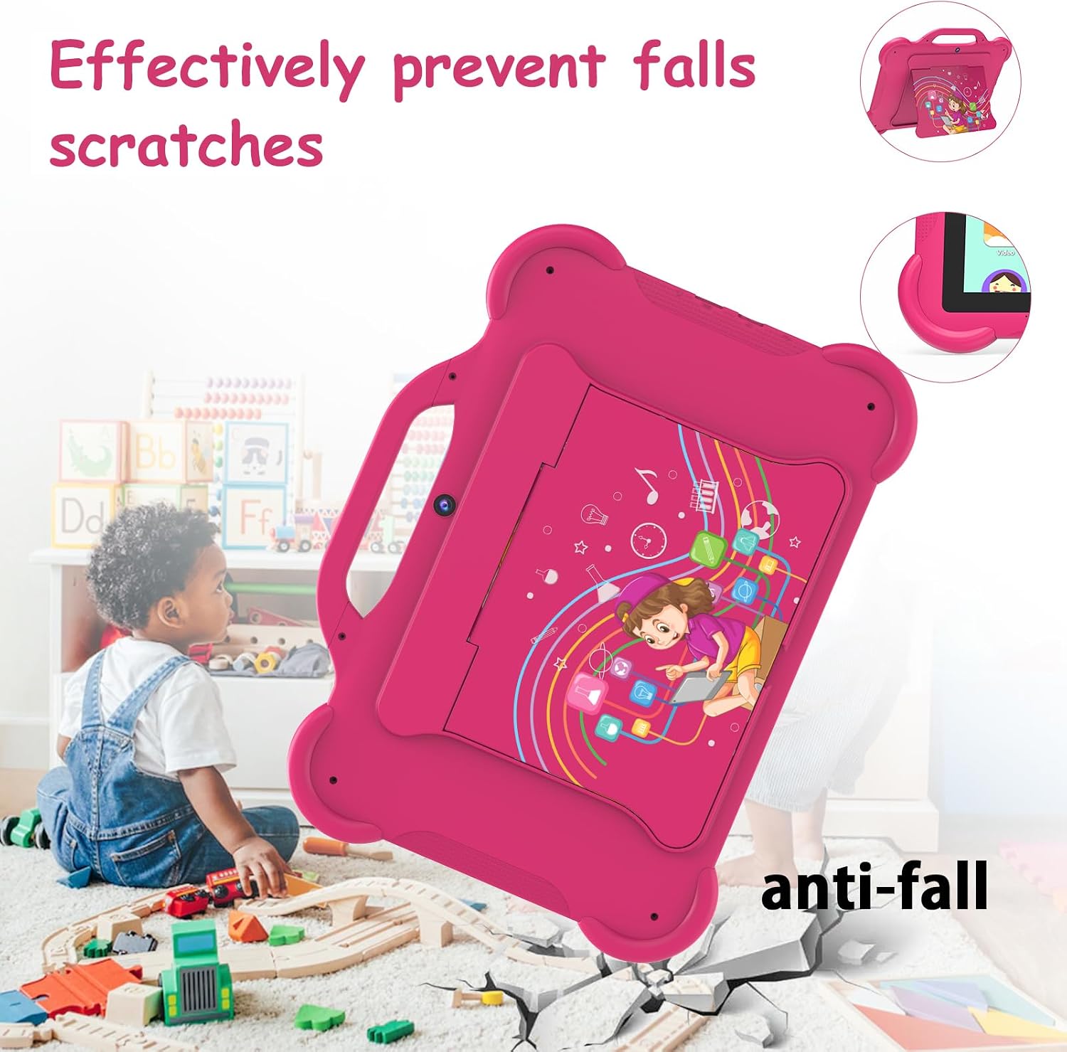 PEICHENG Kids Tablet, Android 14.0 10" Tablets for Kids, Parental Control Toddler Tablet with case Included 2+8MP Dual Camera, HD Screen, Pre-Installed Kids APPs (1PCS, Pink)