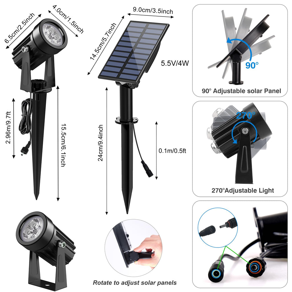 Solar Spot Lights Outdoor, Solar Landscape Spotlights IP65 Waterproof 9.8ft Cable,Auto On/Off Outdoor Wall Lights for Garden Yard Driveway Porch Walkway Pool (3000K Warm White)