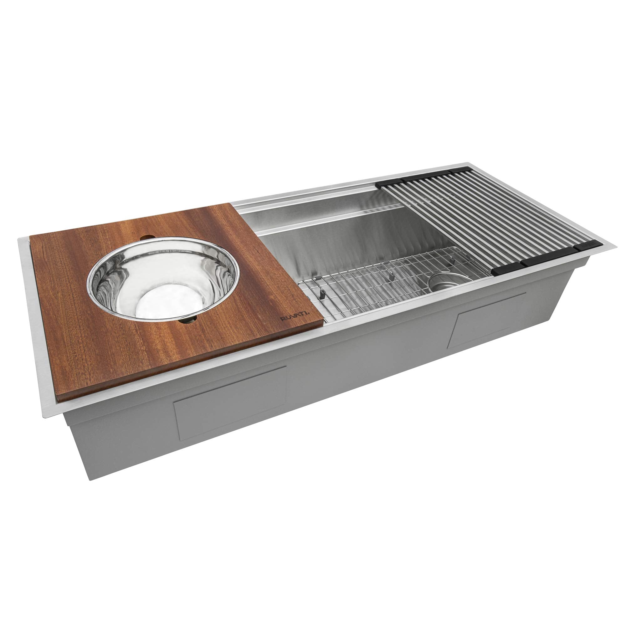 Ruvati 33-inch Workstation Kitchen Sink - Dual Tier Double Bowl Kitchen Sink - Low Divide Undermount Sinks - 16 Gauge Stainless Steel Kitchens Sinks - RVH8255