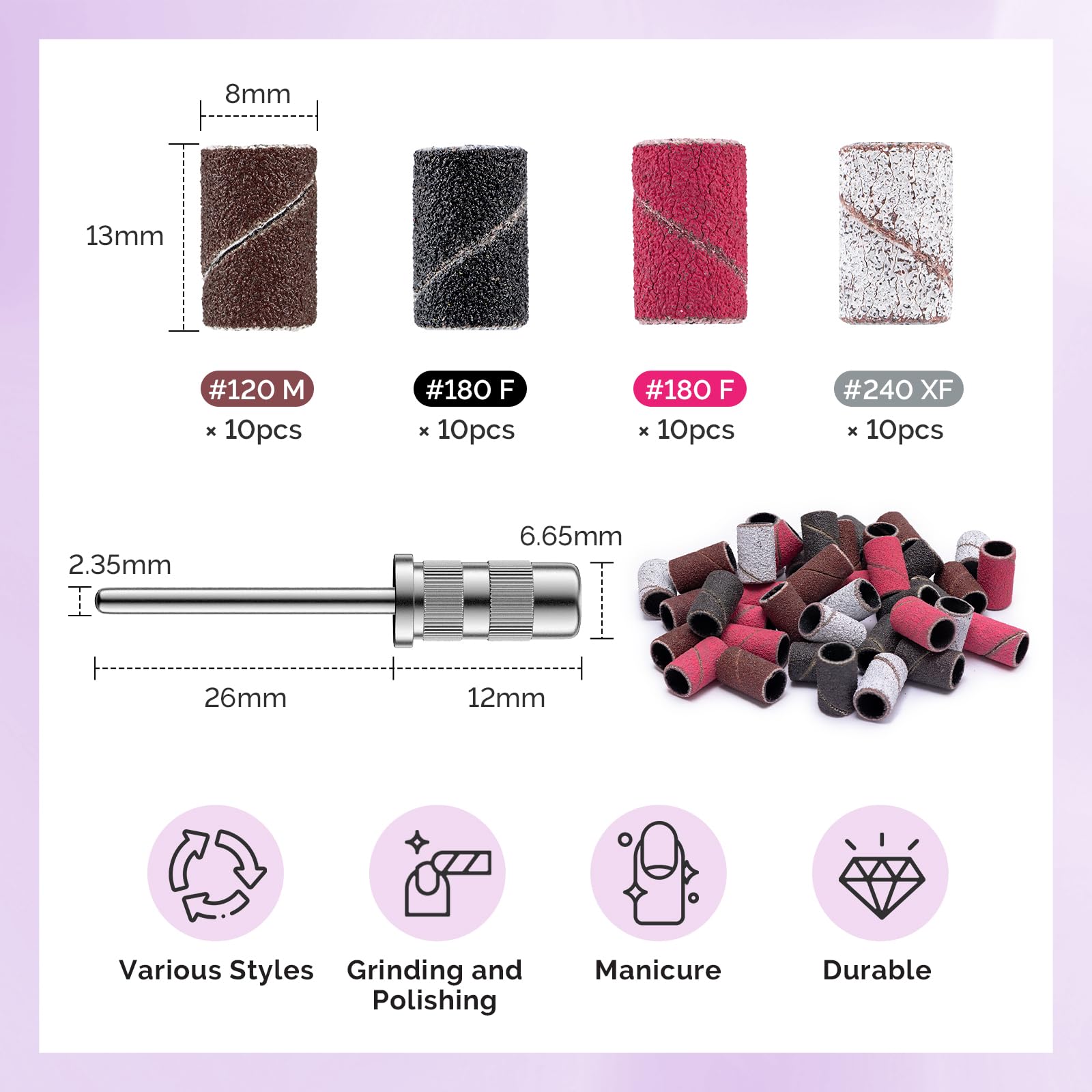MelodySusie 10pcs Nail Drill Bits Set, 3/32 Inch Diamond Cuticle Bits for Nail Drill E-File, Manicure Pedicure Remover Tools for Acrylic Gel Nails, Salon Home Use Nail Care Supplies, Rainbow
