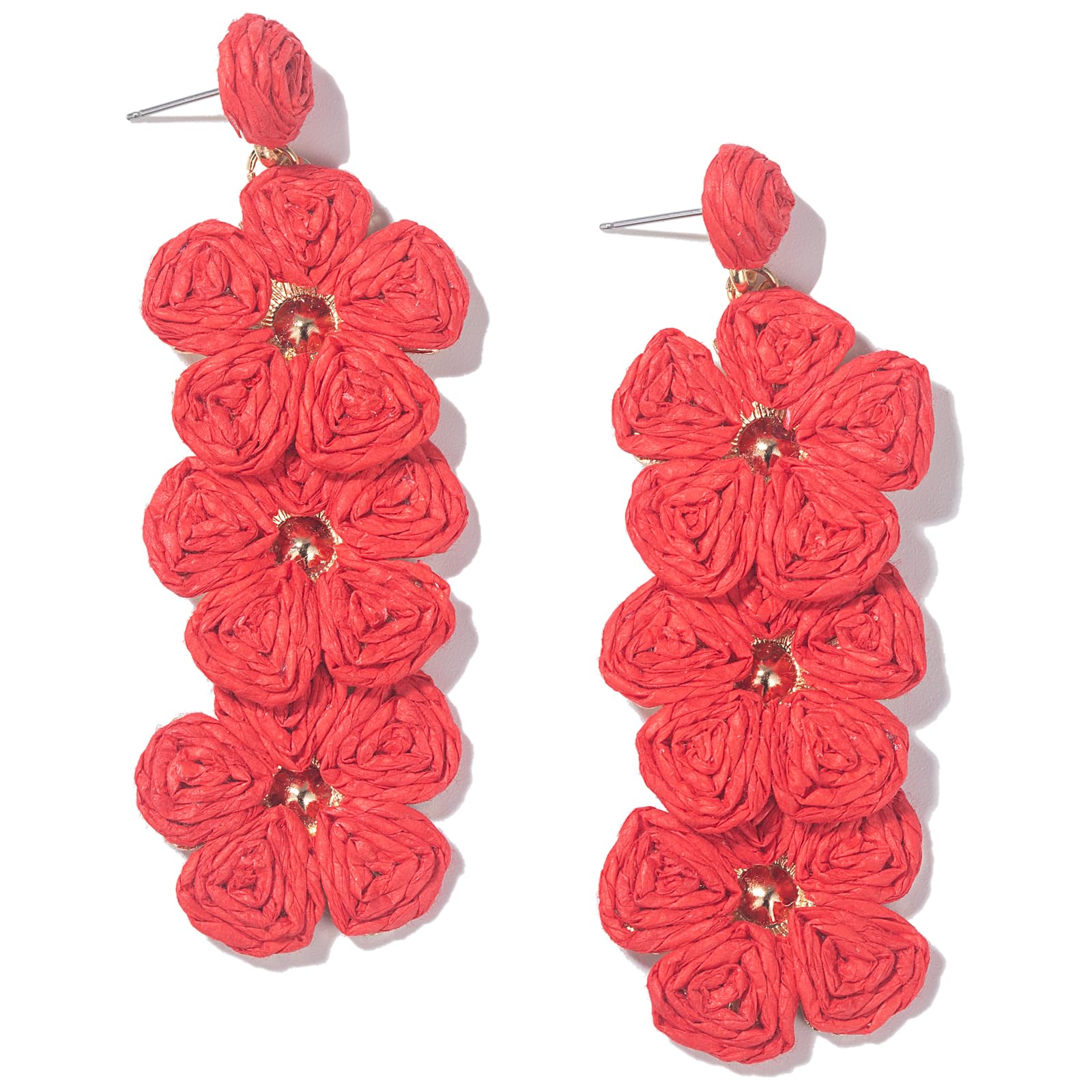 Boho Flower Earrings Statement Raffia Dangle Earrings Cute Floral Jewelry Trendy Summer Beach Vacation Outfits for Women