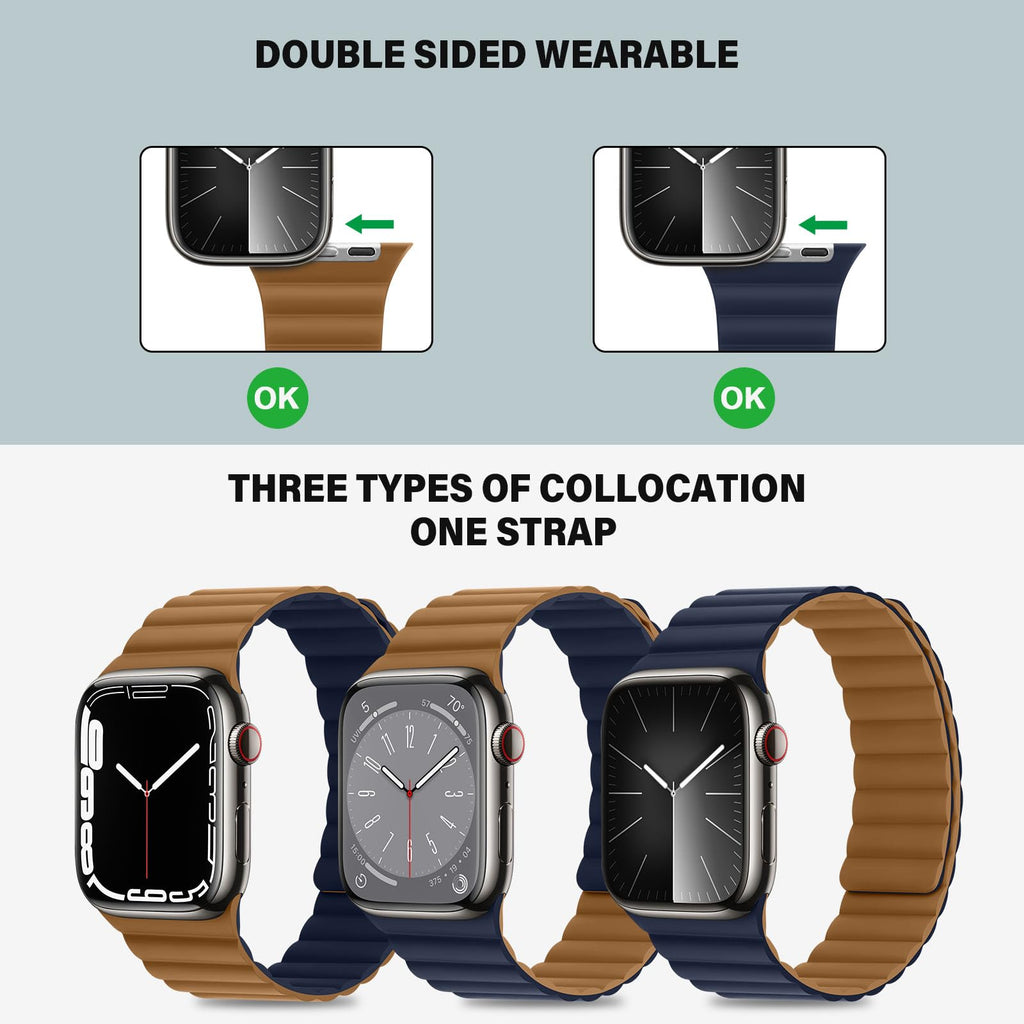 Bisikor Compatible with Apple Watch Band 49 46 45 44 42 41 40 38mm, Double Sided Wearable Silicone Magnetic Strap for iWatch Ultra SE Series 11 10 9 8 7 6 5 4 3 2 1 (38/40/41/42, Beige/Gray)