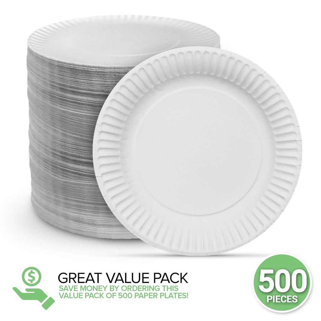 6-Inch Paper Plates Uncoated, Everyday Disposable Dessert Plates 6" Paper Plate Bulk, White, 300 Count, Stock Your Home