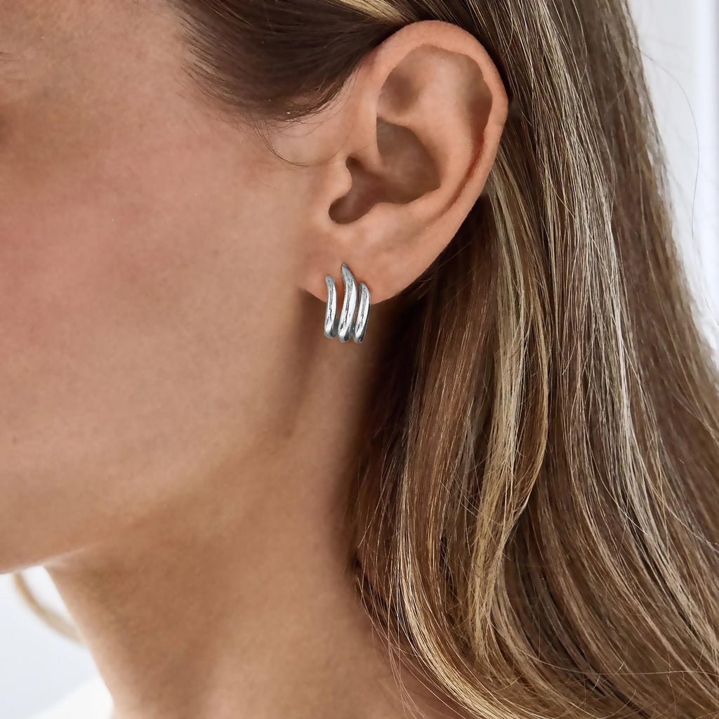 Obidos 14K Gold Plated Illusion Stud Earrings for Women | Triple Huggie Hoop Earrings for One Hole| Trendy Simple Hypoallergenic Fashion Accessories Gold Jewelry Gifts for Womens
