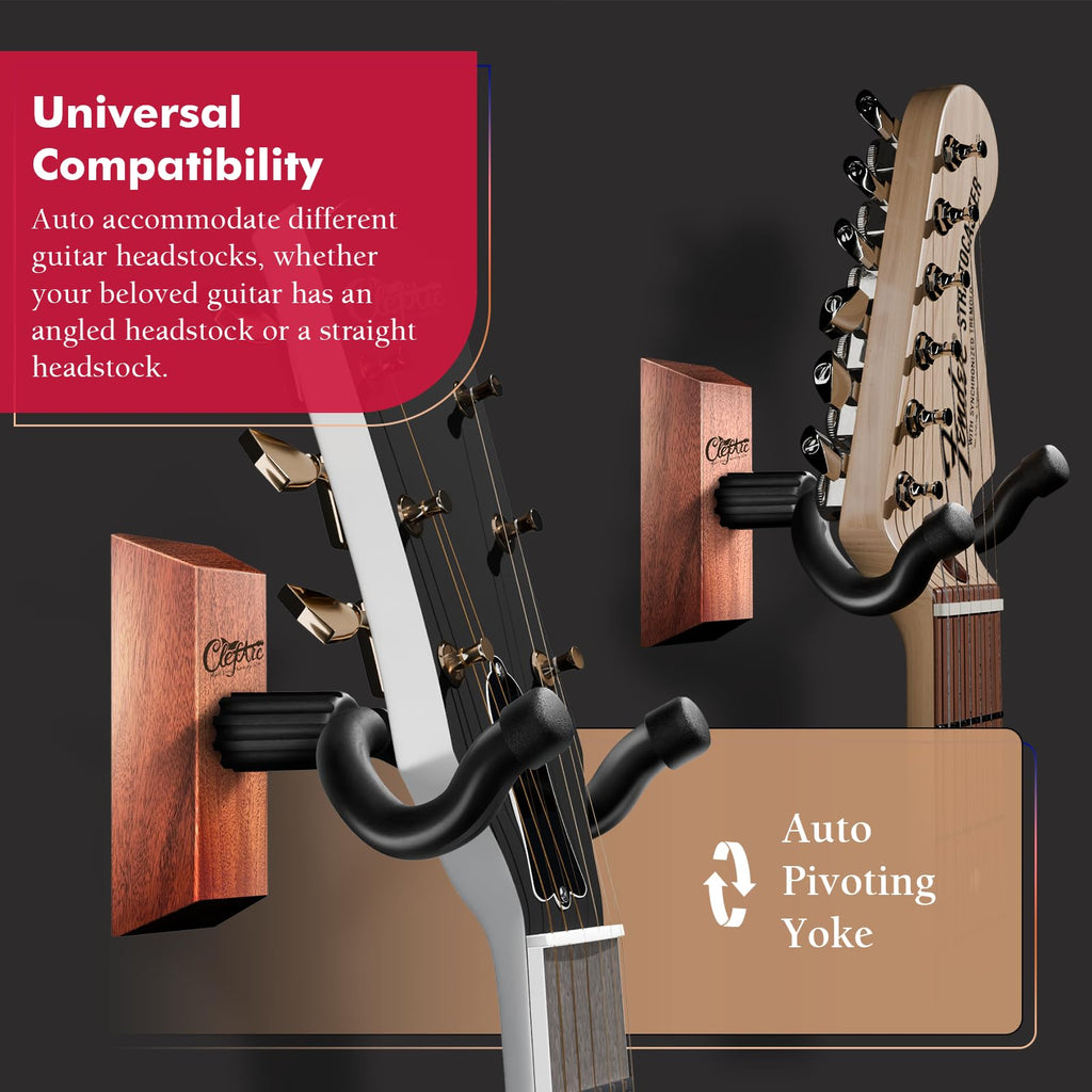 Guitar Wall Mount Beech Wood - 2 Pack U-Shape Guitar Wall Hangers, Guitar Picks, Pick Holder, Guitar Stand Wall, Guitar Hanger, Gifts for Guitarists, with 6 Assorted Guitar Picks
