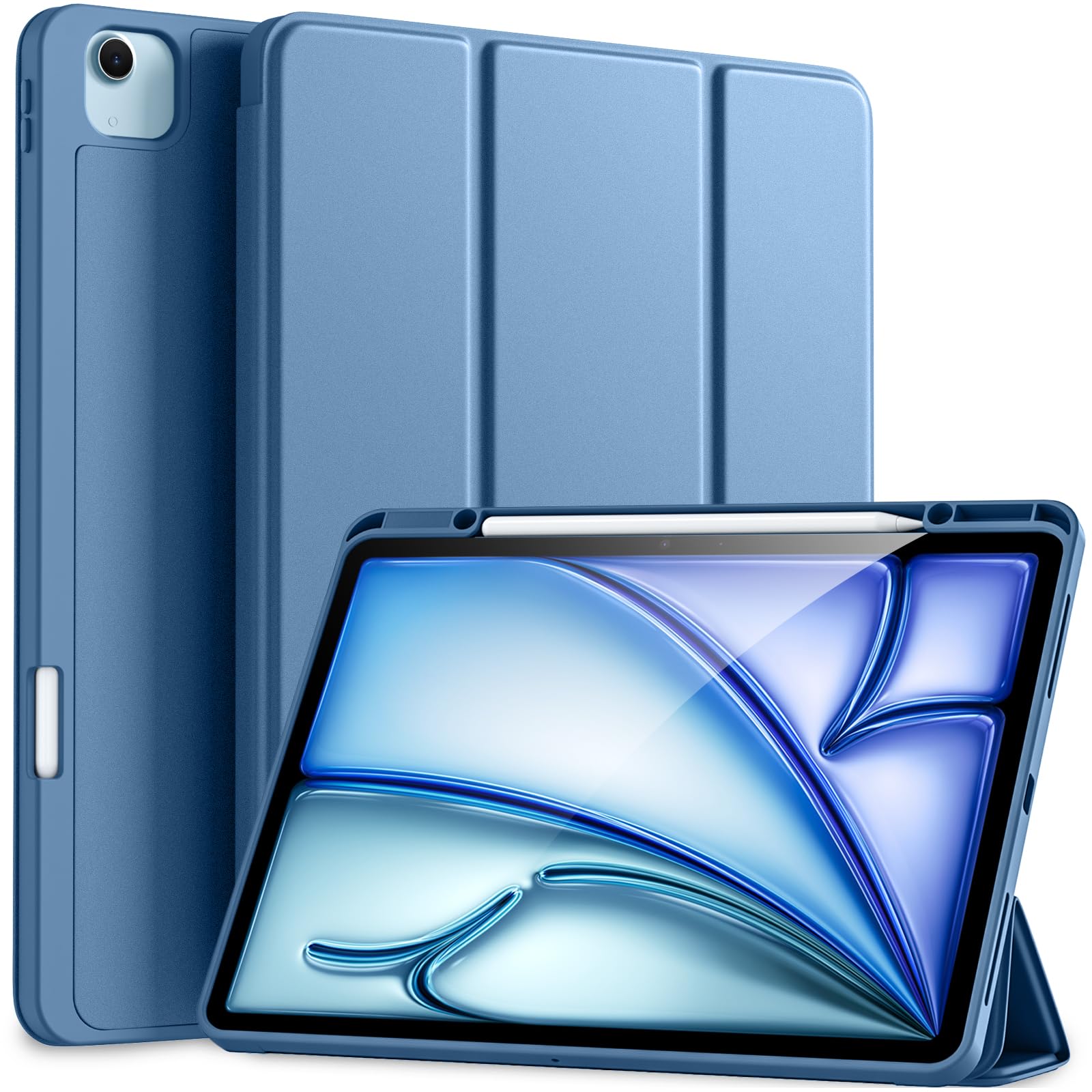 Akkerds Compatible for iPad Air 13 Inch Case (M4/M3/M2) 2026/2025/2024 with Pencil Holder, Trifold Stand Protective Cover/Soft TPU Back for iPad Air 13 Case, Supports Touch ID, Auto Wake/Sleep, Black