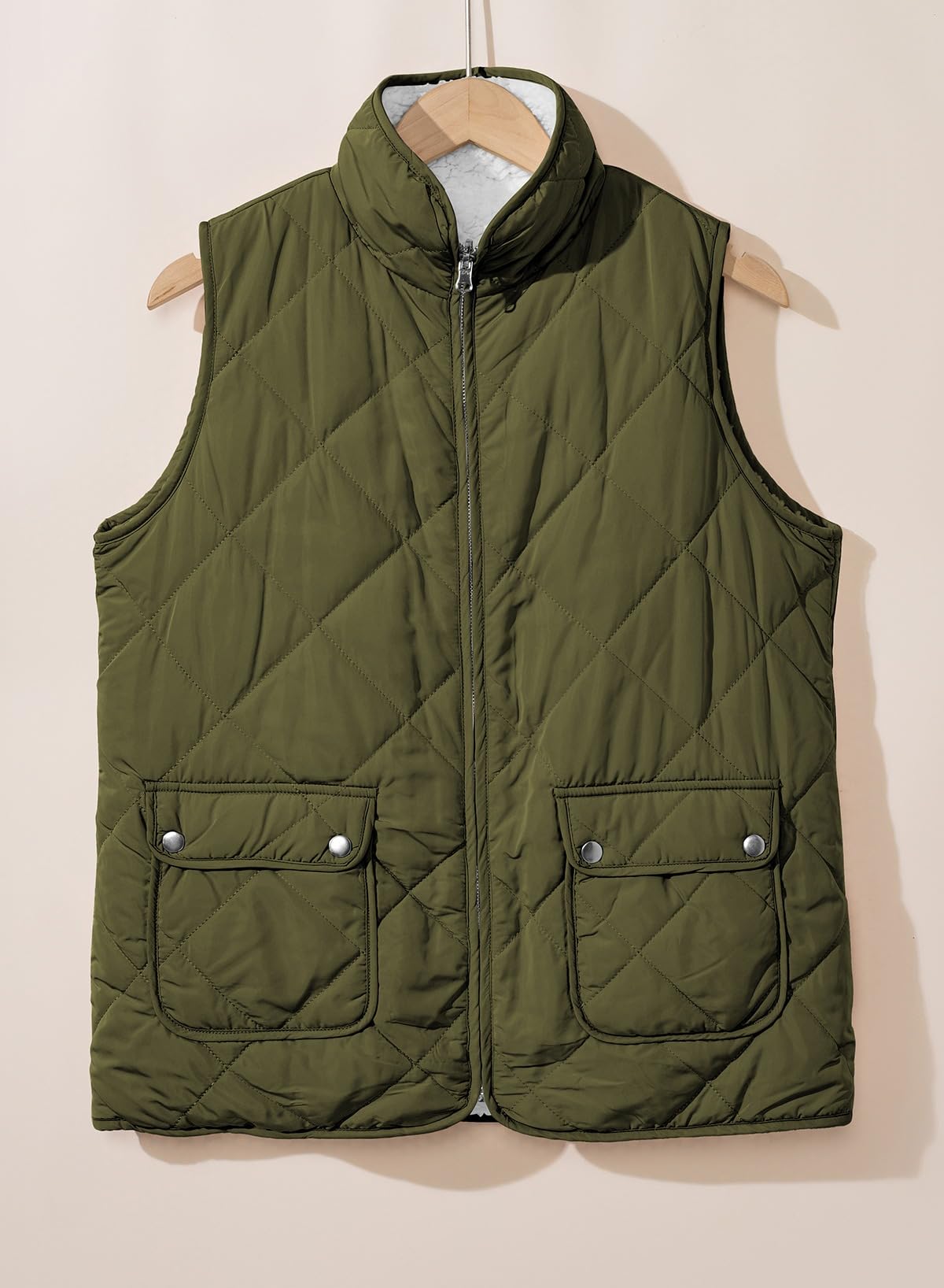 SHEWIN Women Puffer Vest Casual Stand Collar Sleeveless Puffer Jacket Warm Winter Reversible Zip Up Outerwear with Pockets