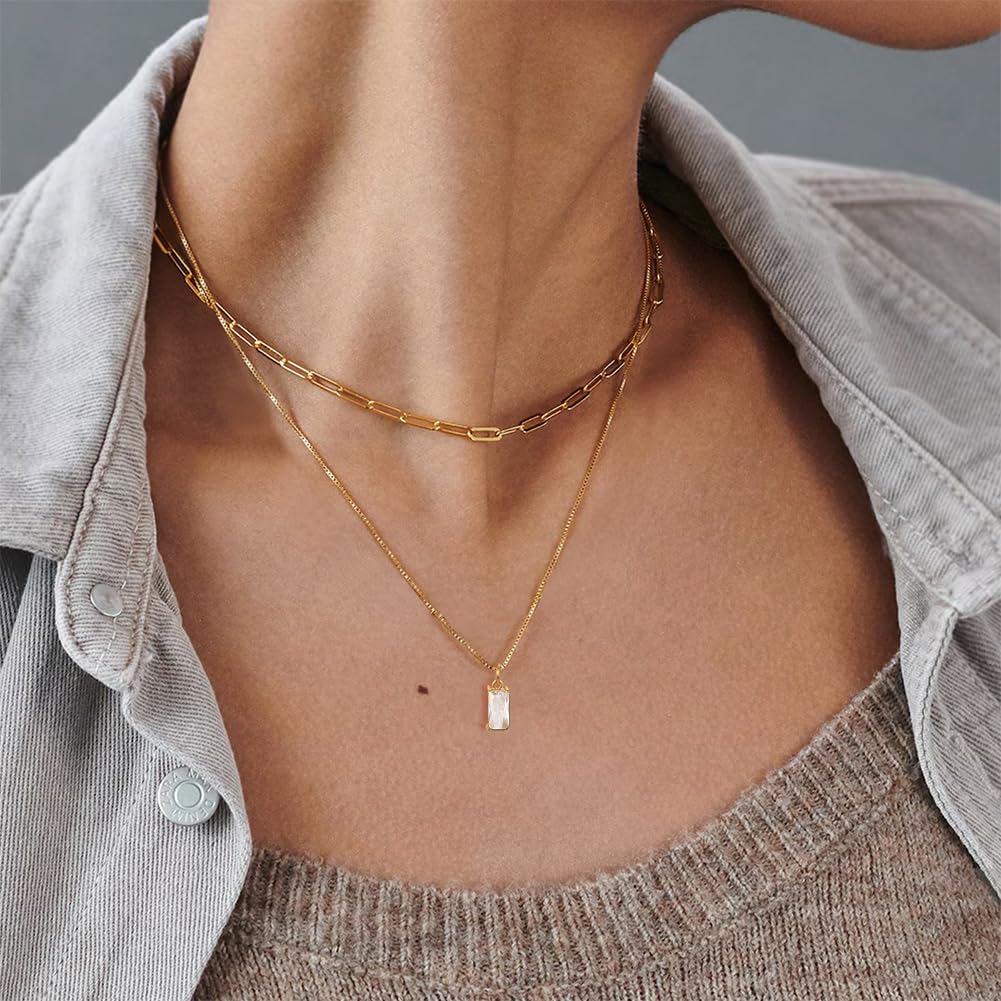 Dainty Gold Charm Necklaces for Women Non Tarnish, 14K Trendy Blue Green Cubic Zirconia Emerald Pendant Birthstone Necklaces Birthday Gifts for Women Waterproof Jewelry