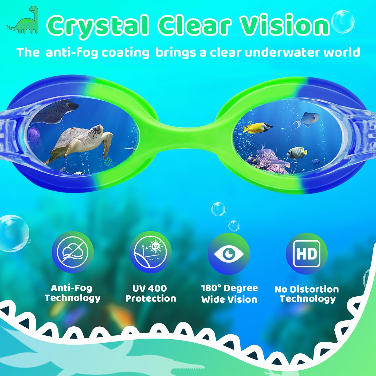 Vvinca Kids Swim Goggles with Fabric Strap No Tangle Pain-Free, Anti-Fog Swimming Pool Goggle No Leak for Toddlers Girls Boys