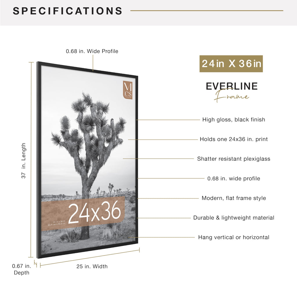 MCS Everline Collection 14x20 Matted Poster Frame with 11x17 Picture Display, Black Vertical & Horizontal Wall Hanging Large Frame for Photos, Posters & Art Prints (1-Pack)