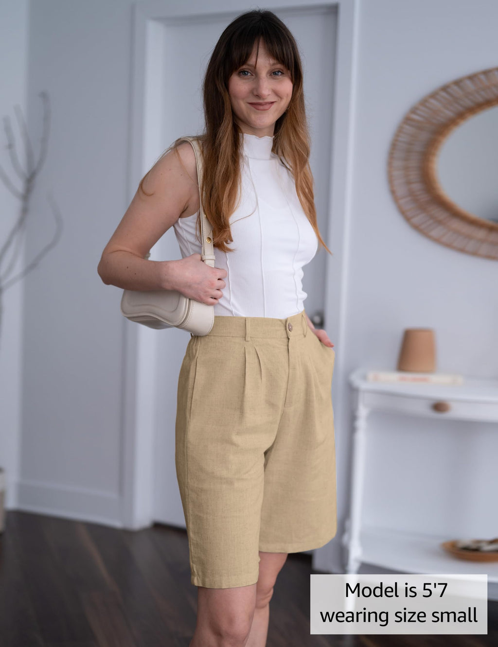 luvamia Bermuda Shorts for Women High Waisted Linen Dressy Casual Pleated Wide Leg Summer Shorts with Elastic Waist