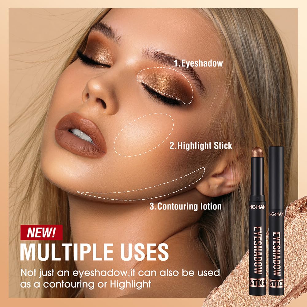 Eyeshadow Stick Set, 2 Colors Matte Professional Bright-Colored Contouring and Highlight Eyeshadow Stick, Cream Waterproof Long Lasting High Pigmented Eye Shadow