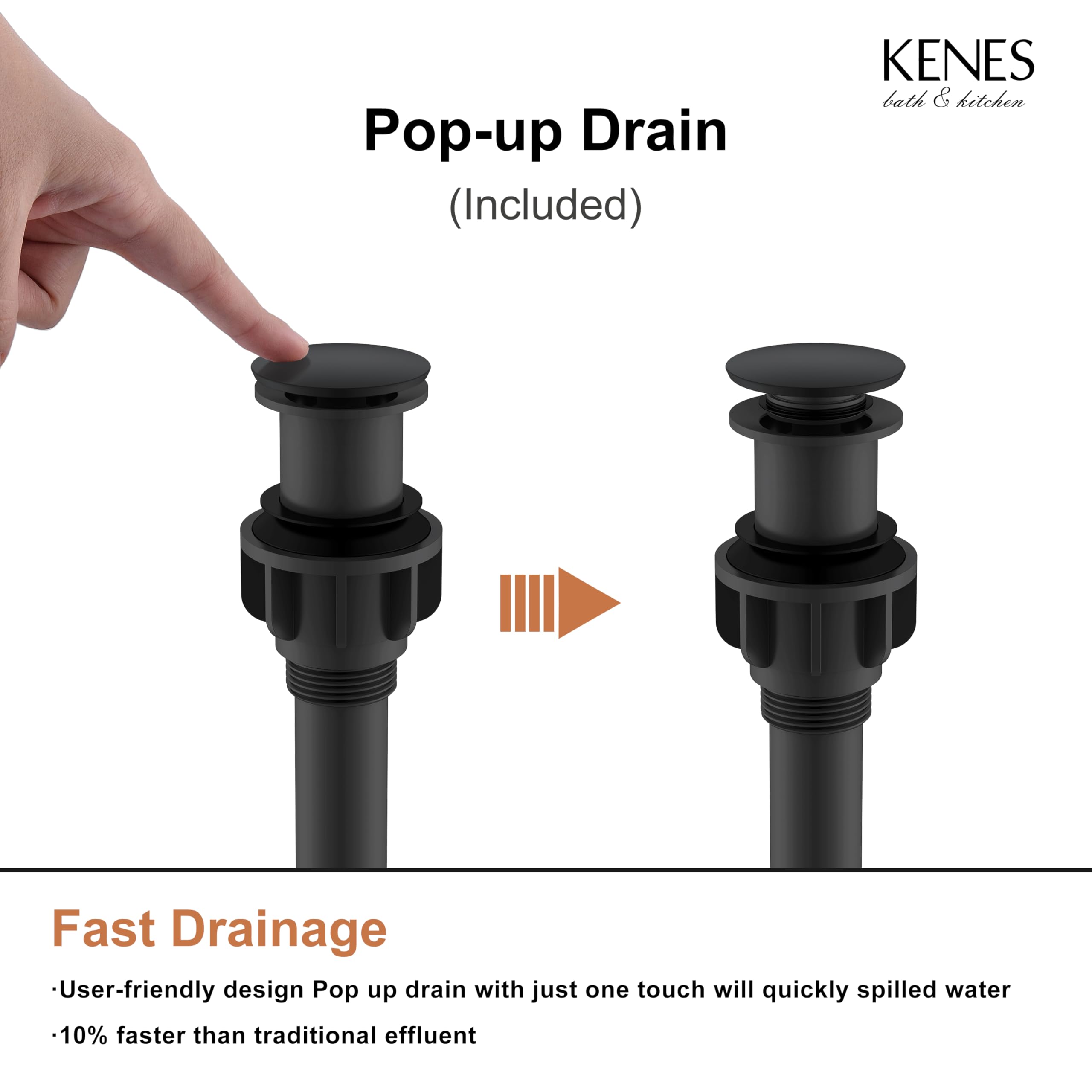 KENES Black and Gold Single Handle Bathroom Sink Faucet, Modern Prep Wet Bar Sink Faucet with Drain Assembly & Deck Plate, Vanity Faucets for Farmhouse RV Camper Utility, KE-9005B-BG