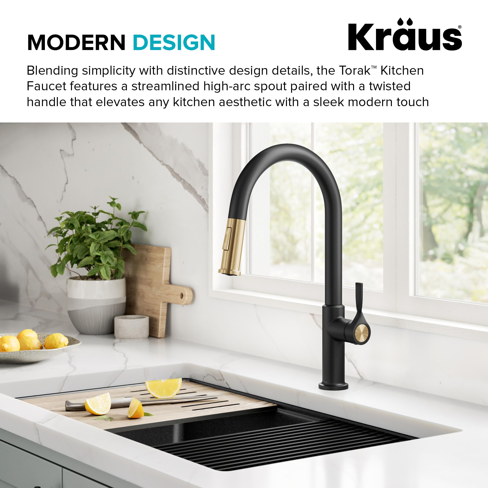 KRAUS Torak Pull Down Kitchen Faucet in Matte Black with Commercial Style Spring Spout, 2 Function Sprayer, Pre-Attached Water Lines, and Mounting Hardware, KPF-2635MB