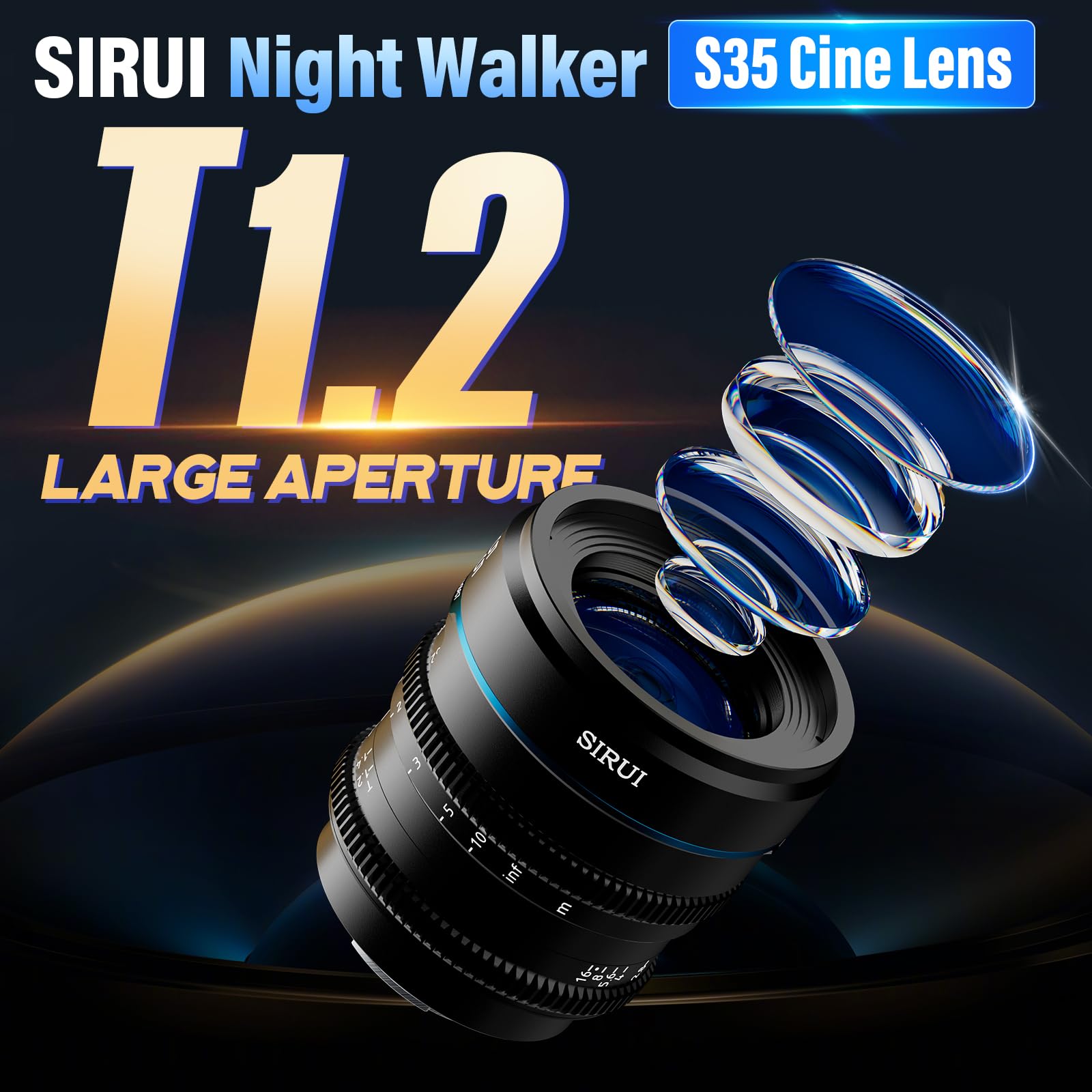 SIRUI Night Walker T1.2 Cine Lens Set, 16mm, 24mm, 35mm, 55mm, 75mm Large Aperture Manual Focus Lens (M4/3 Mount, Black)