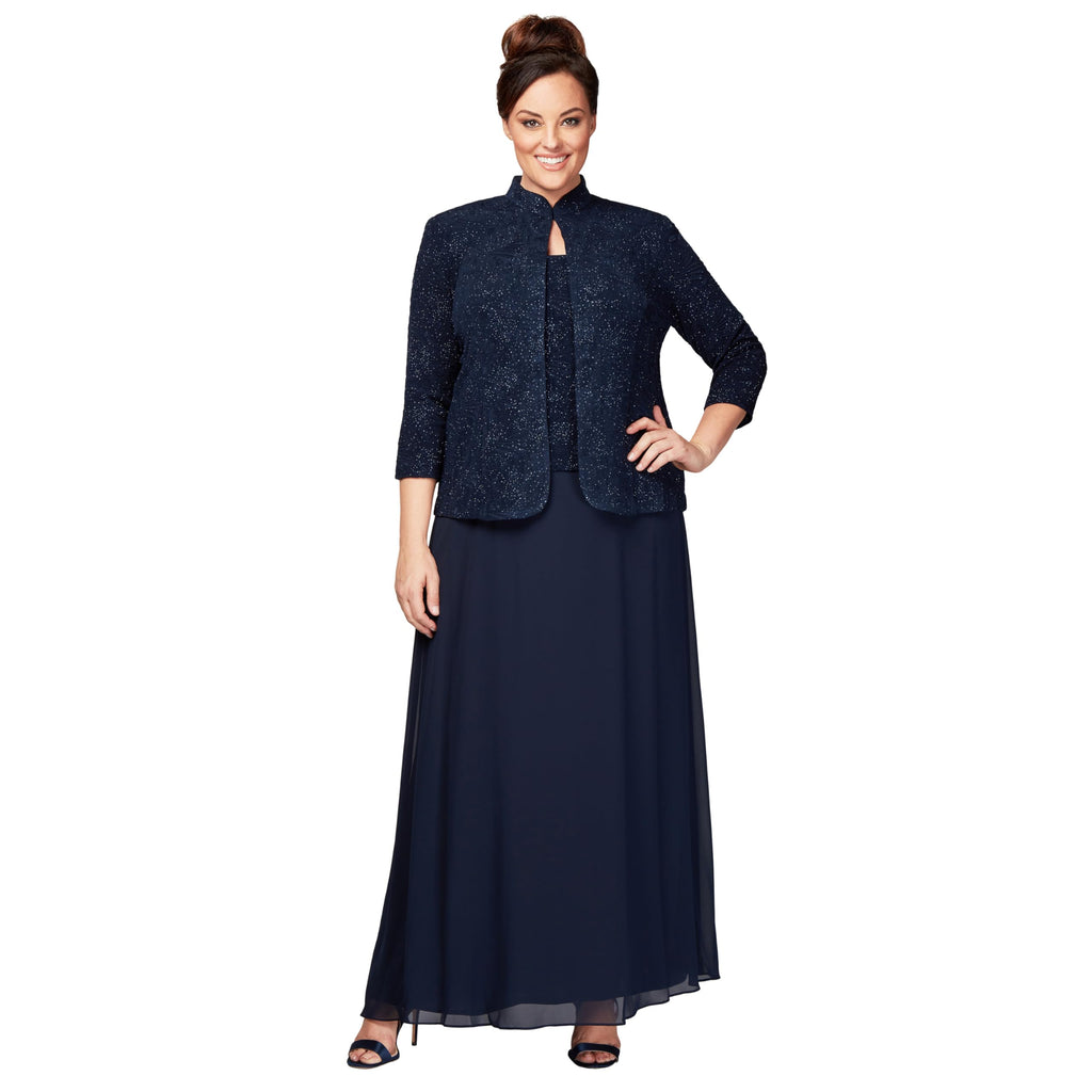Alex Evenings Womens Long Dress with Mandarin Neckline Jacket