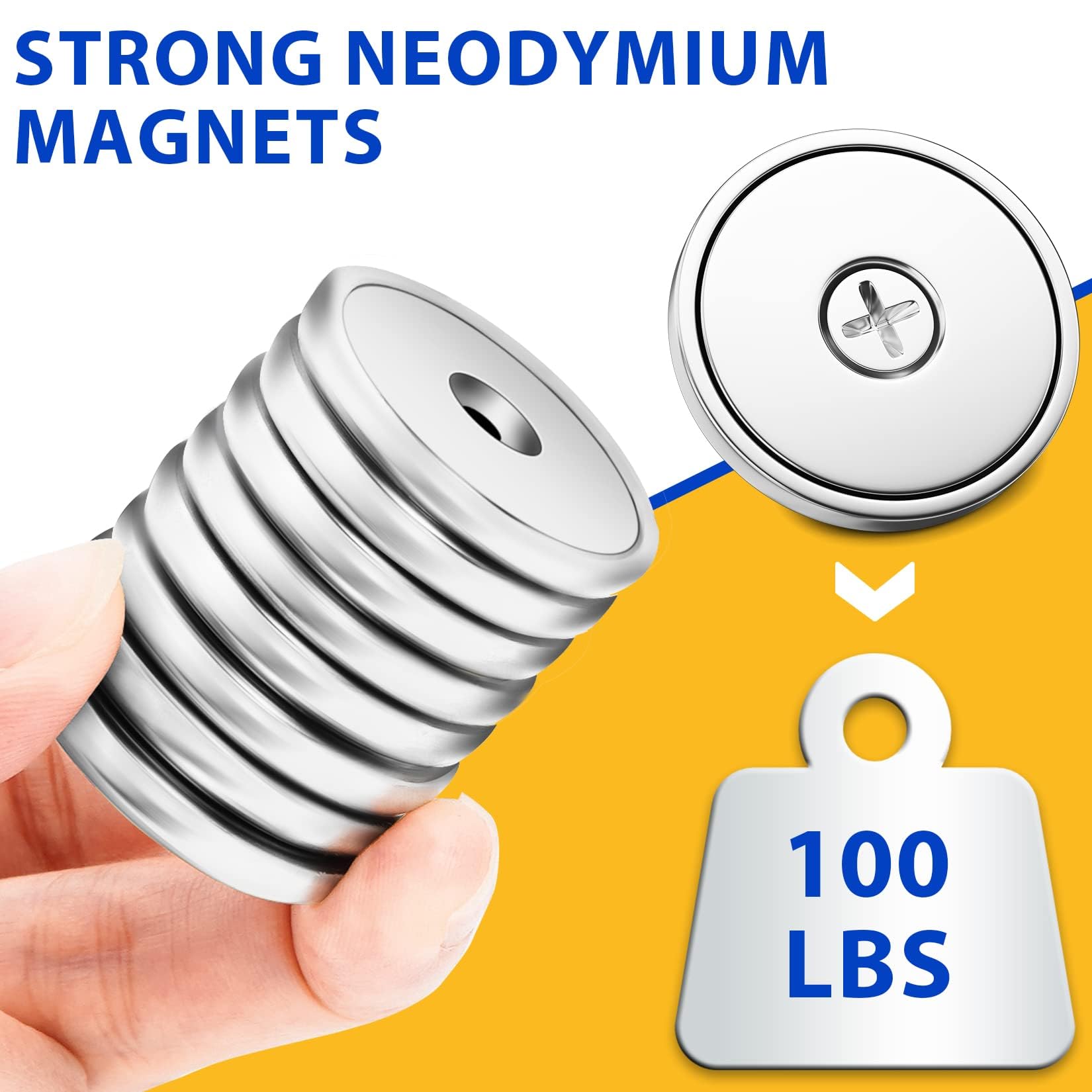 VNDUEEY Magnets with Holes, Strong Rare Earth Magnets, 8 Pack 40LBS Neodymium Cup Magnet with Stainless Screws for Wall Mounting, Round Base Disc Magnet for Kitchen, Office, Workplace, DIY Craft