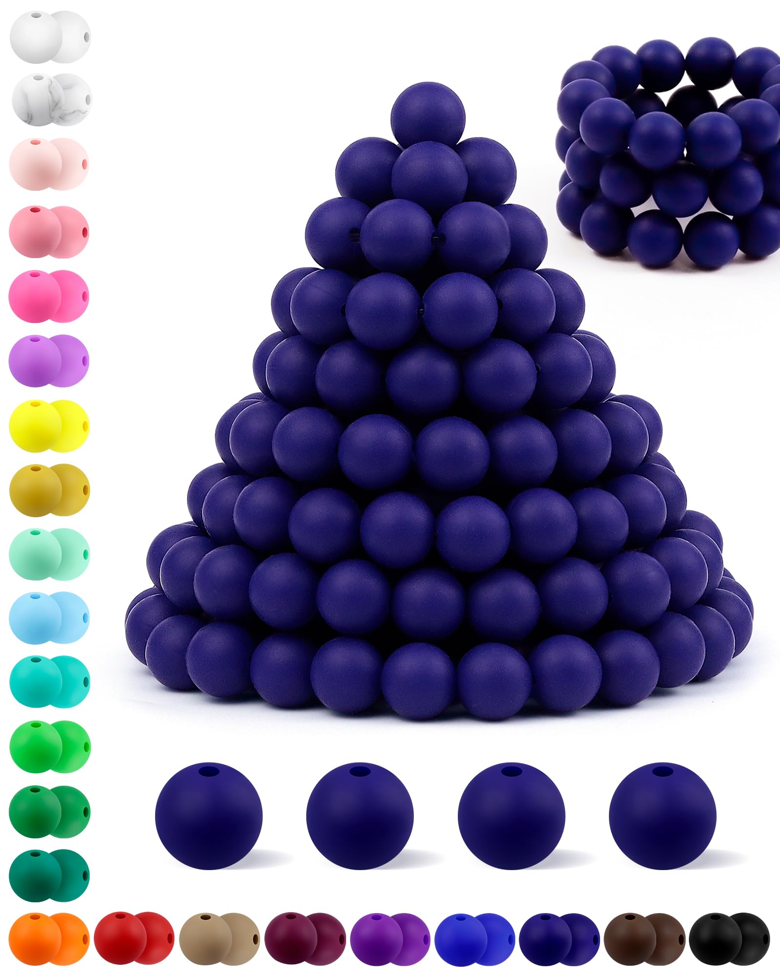 180PCS FIVEIZERO Silicone Beads – 30 Colors 12mm Round Rubber Beads Bulk for DIY Crafts, Keychain Accessories & Jewelry Making | Soft Silicone, Seamless Finish, Easy to String, Fade Resistant, Durable for Daily Use