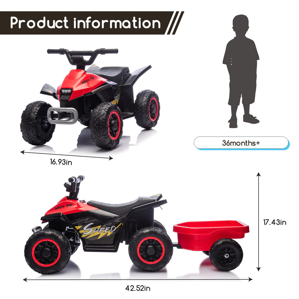Kids Ride on ATV, 6V Battery Powered Kids Electric Vehicle, 4 Wheeler Quad w/Headlights, MP3, USB, Volume Control, Large Seat, Electric Ride on Toys Best Gifts for 18-36 Months Boys Girls (Black)
