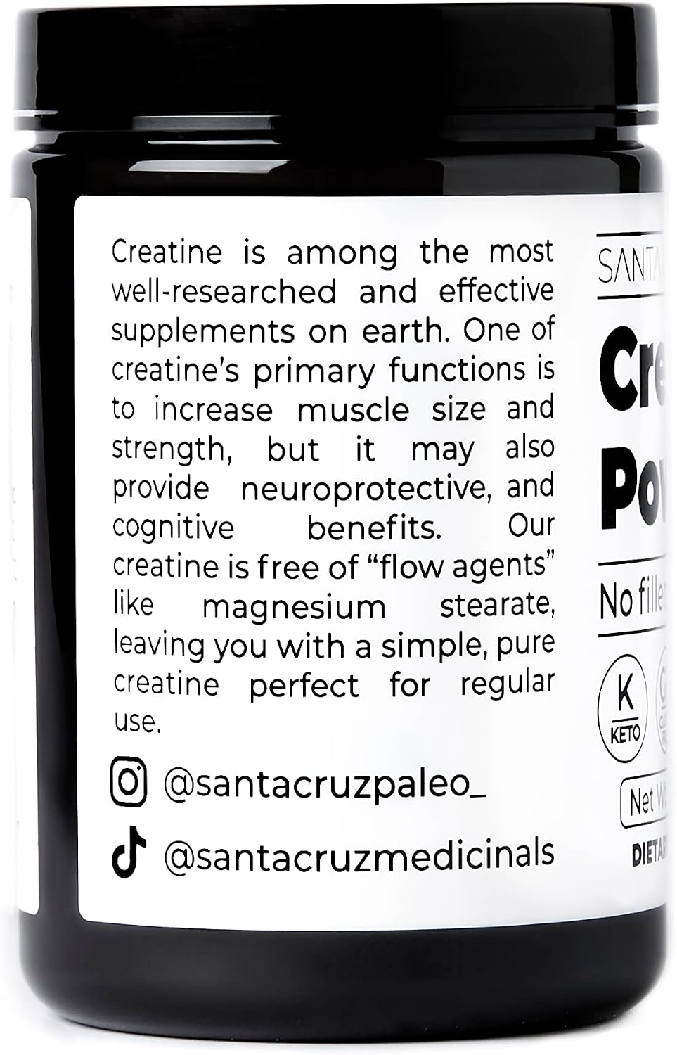 Santa Cruz Paleo, Creatine Monohydrate Powder Micronized, Unflavored Pre Workout and Muscle Support Supplement, Gluten Free Keto, Mix with Water or Shakes, No Fillers or Additives, 80 Servings, 400g