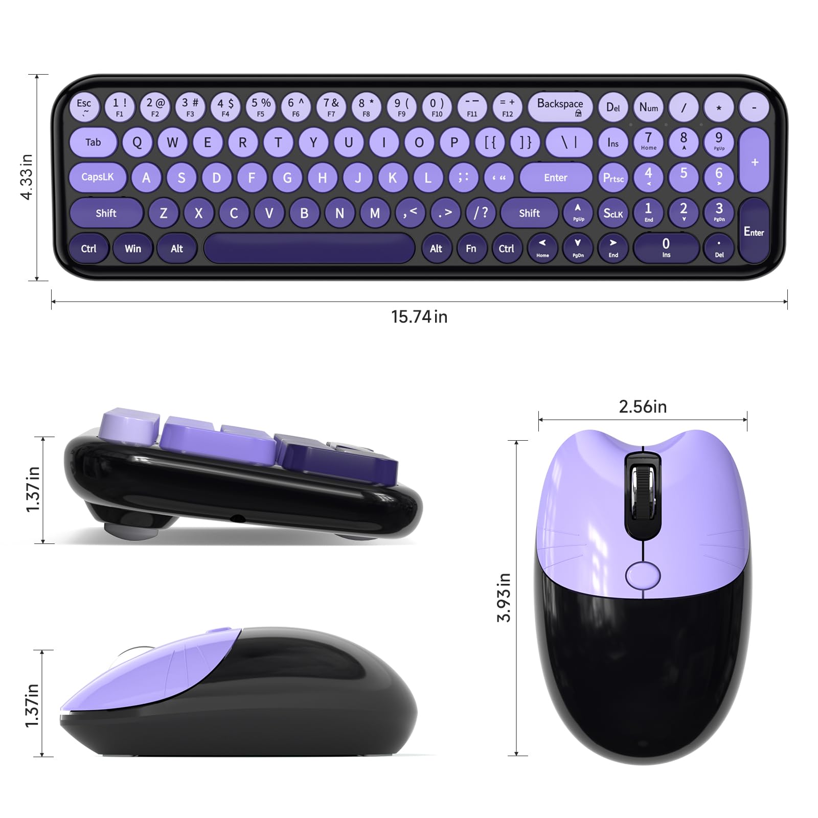 MOFII Wireless Keyboard and Mouse Combo, Compact Typewriter Retro Round Computer Keyboard and Mouse Set, Plug and Play, for Windows, Computer, Desktop, PC, Notebook - Black Green Gradient